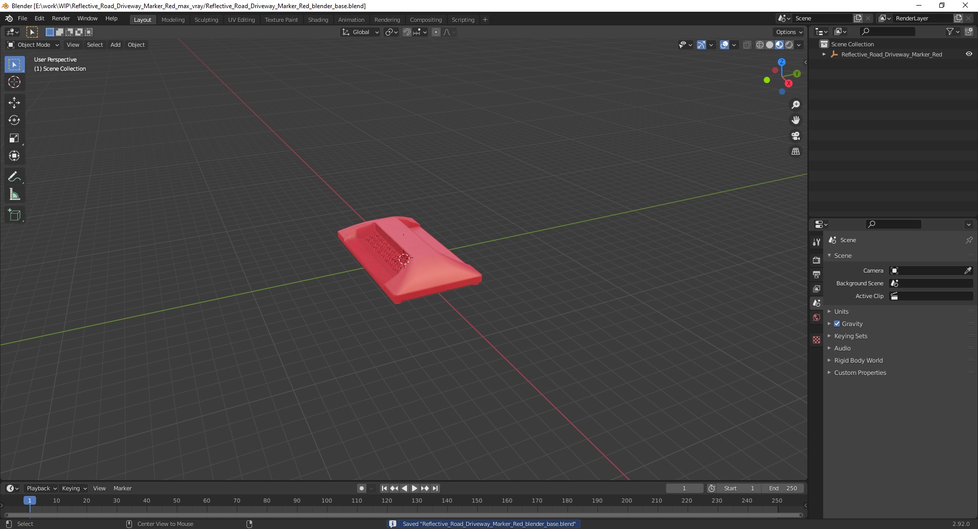 3D model Reflective Road Driveway Marker Red