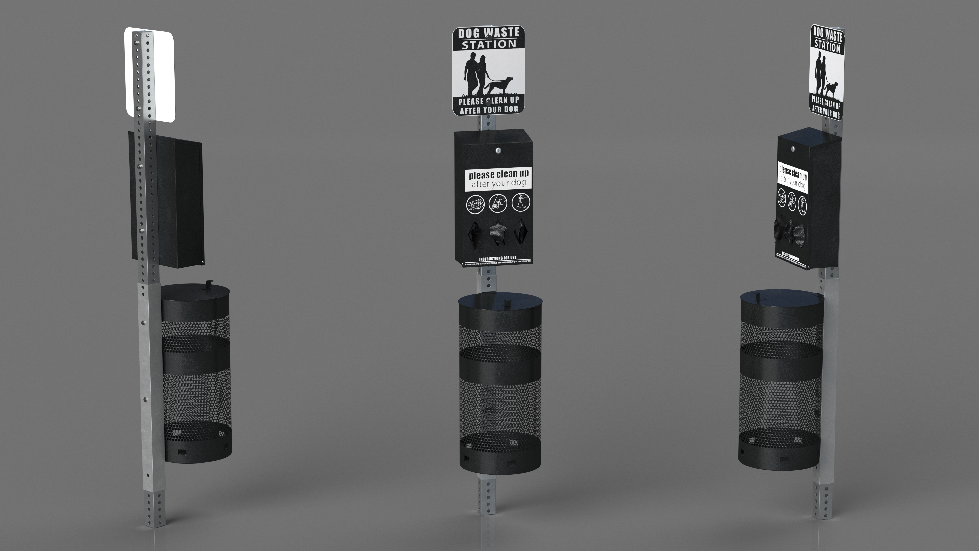 3D Station for Dog Litter with Round Bin Black model