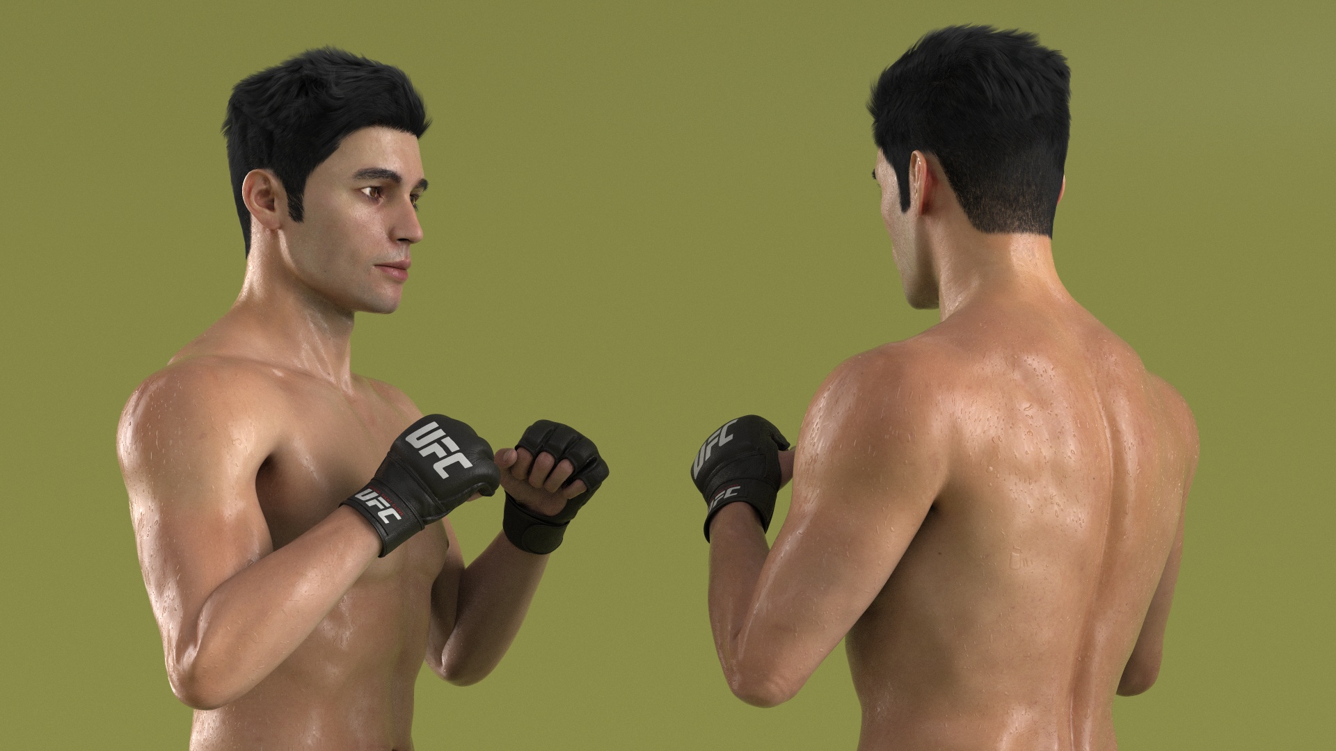 3D Fighter UFC MMA in Combat Stance Sweaty Fur model