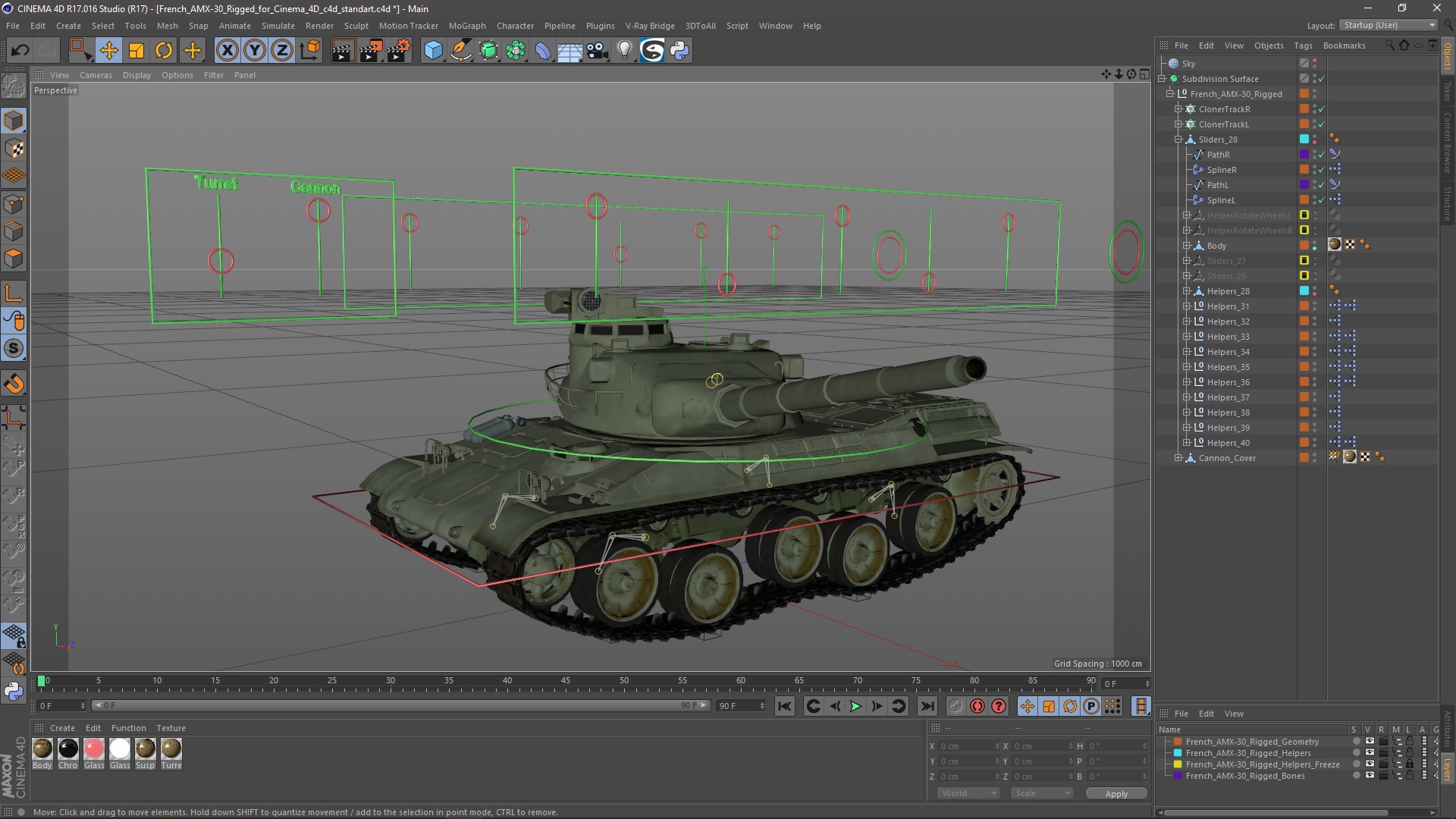 French AMX-30 Rigged for Cinema 4D 3D model