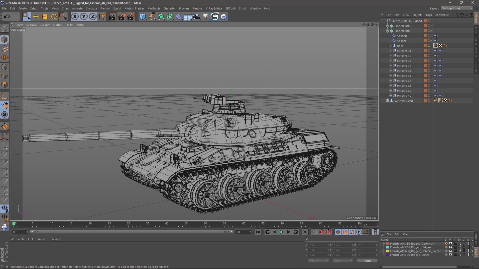 French AMX-30 Rigged for Cinema 4D 3D model