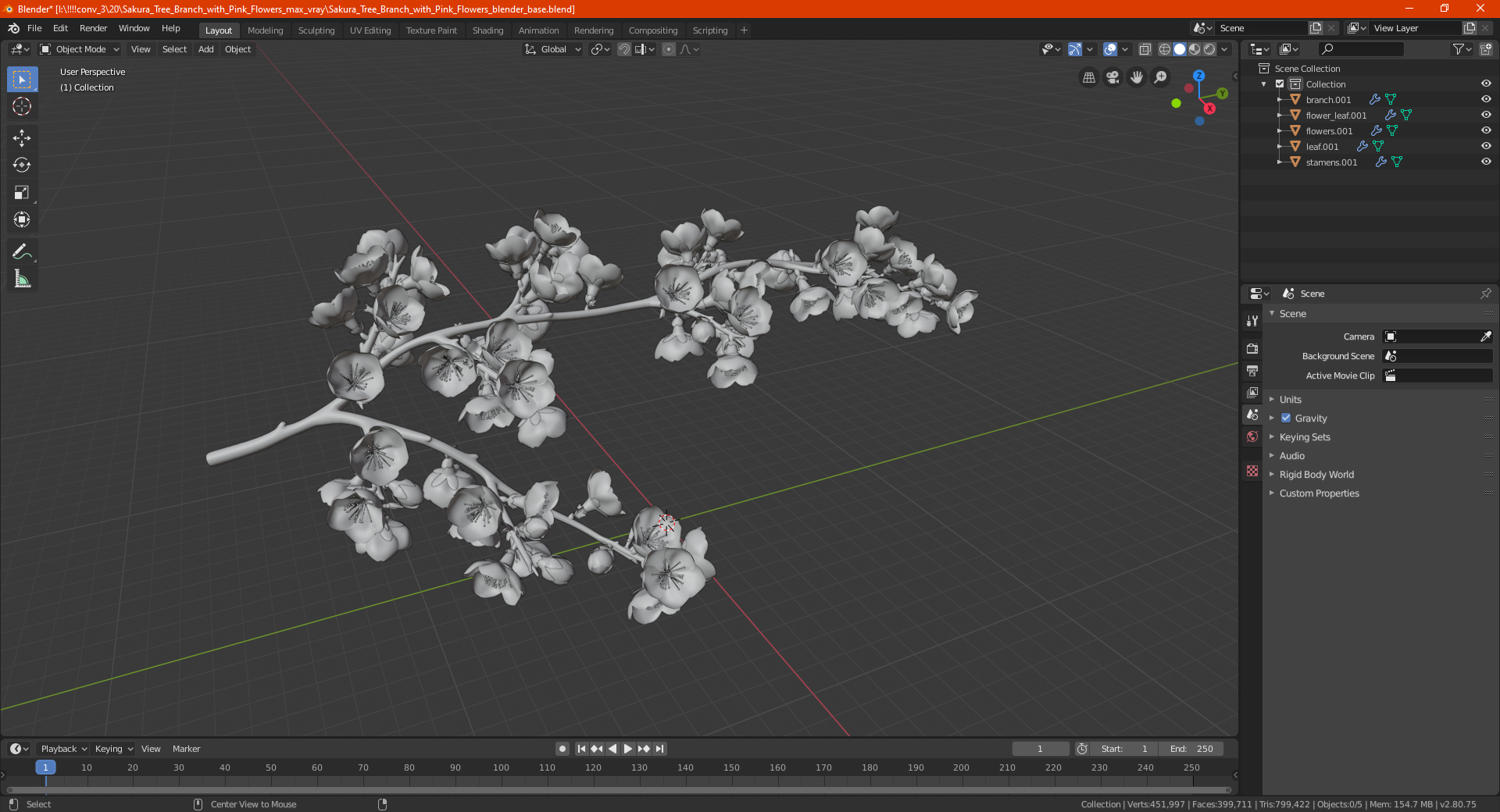 Cherry Branch with White Flowers 3D