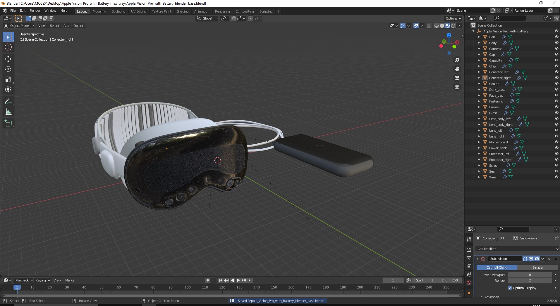 Apple Vision Pro with Battery 3D model