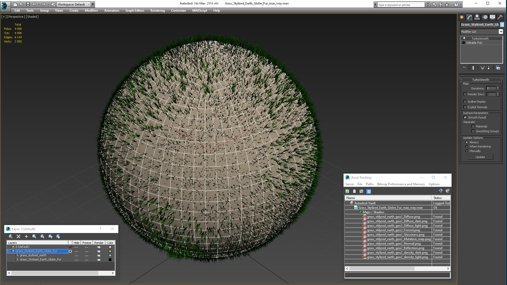 3D model Grass Stylized Earth Globe Fur