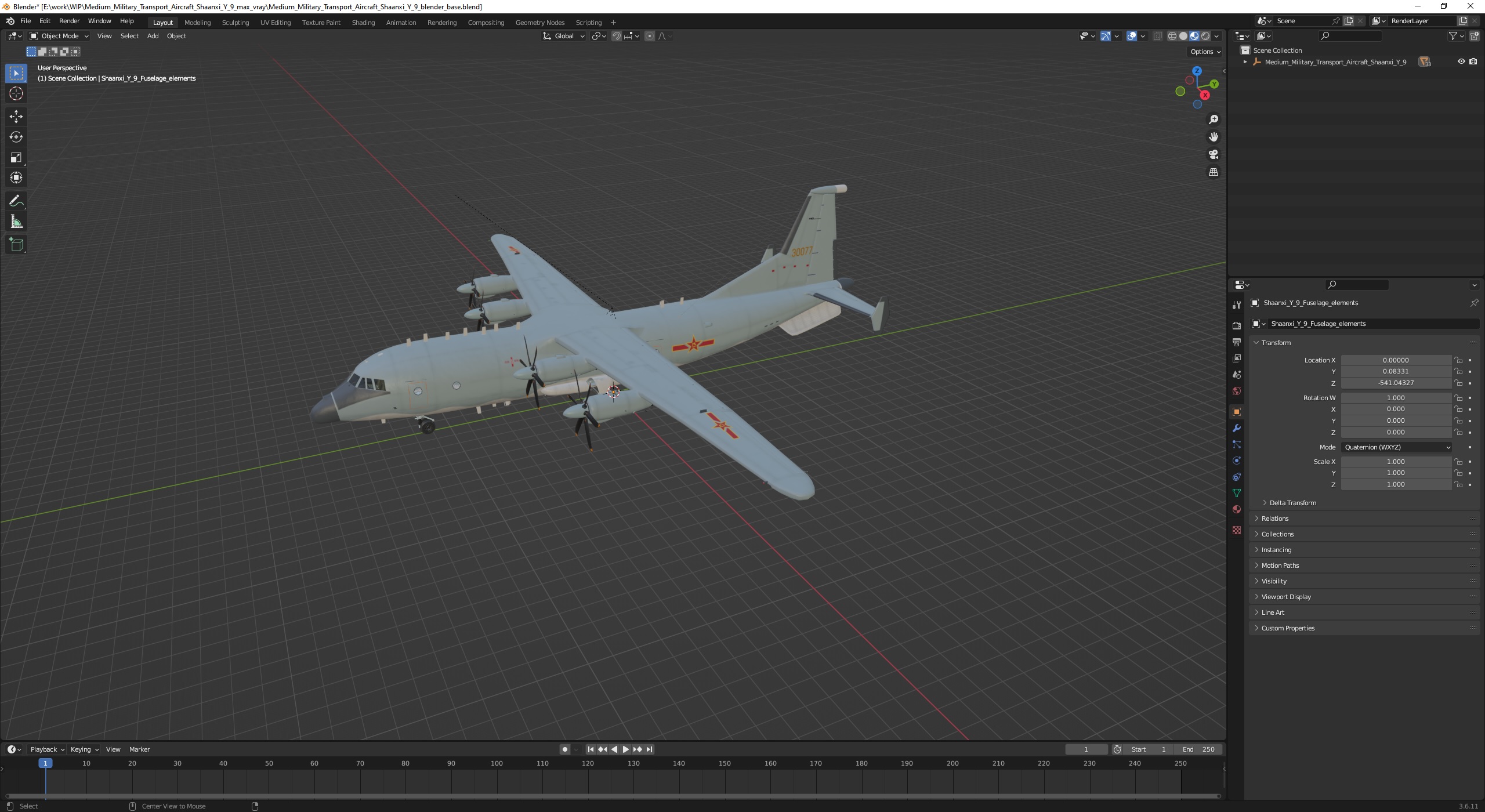 3D Medium Military Transport Aircraft Shaanxi Y 9