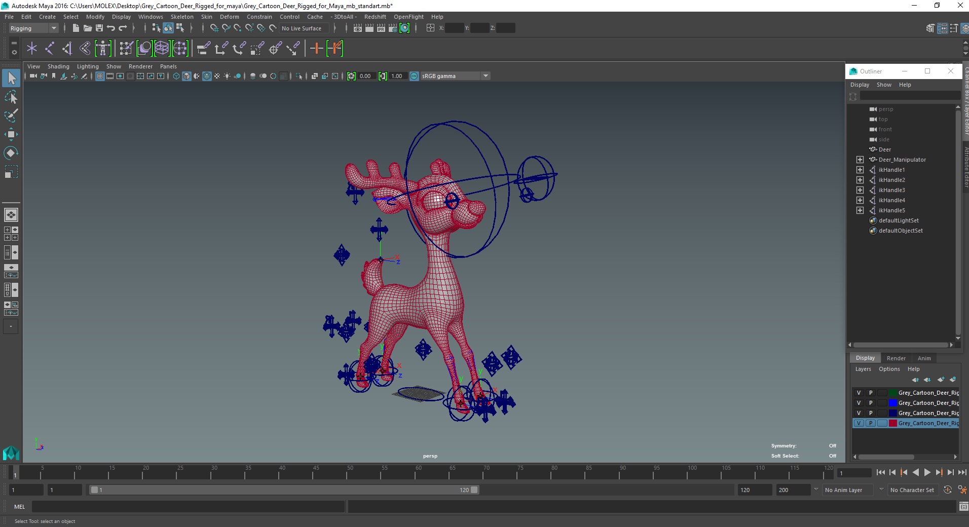 3D Grey Cartoon Deer Rigged for Maya model