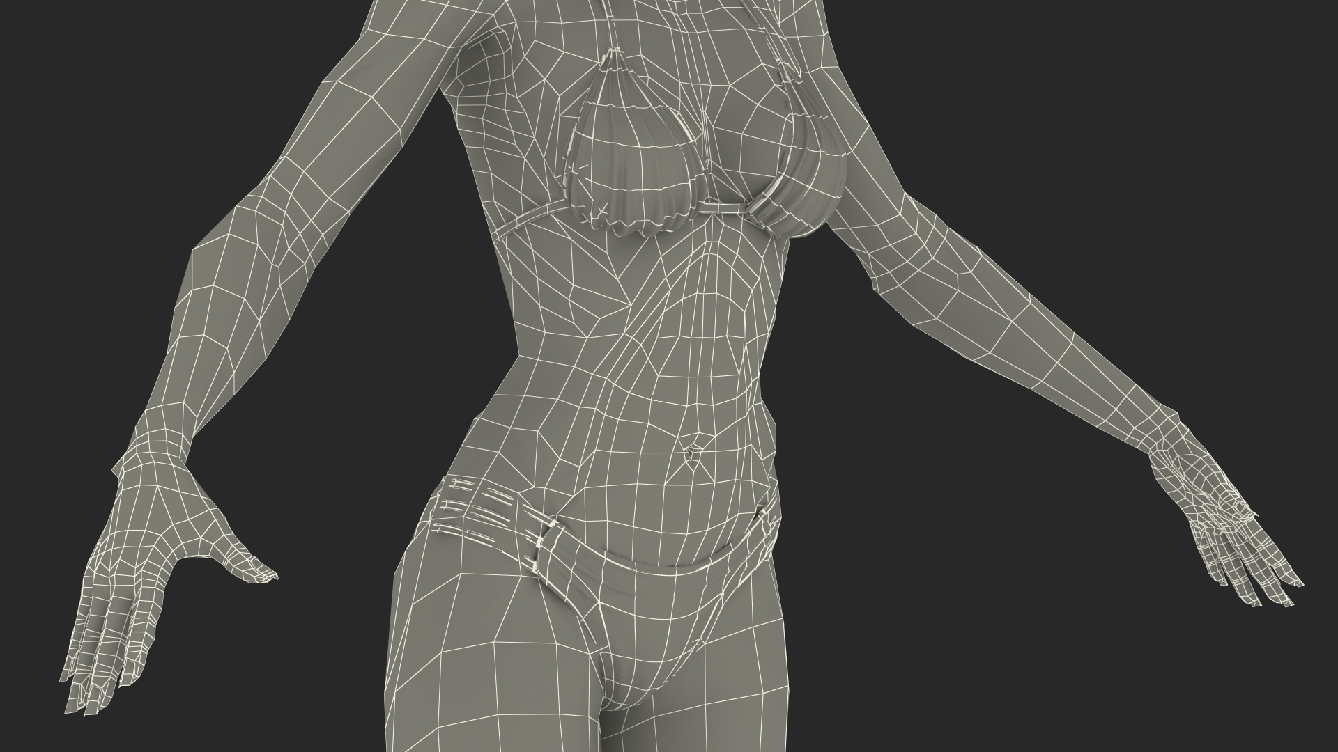 Dark Skinned Bikini Girl Neutral Pose 3D