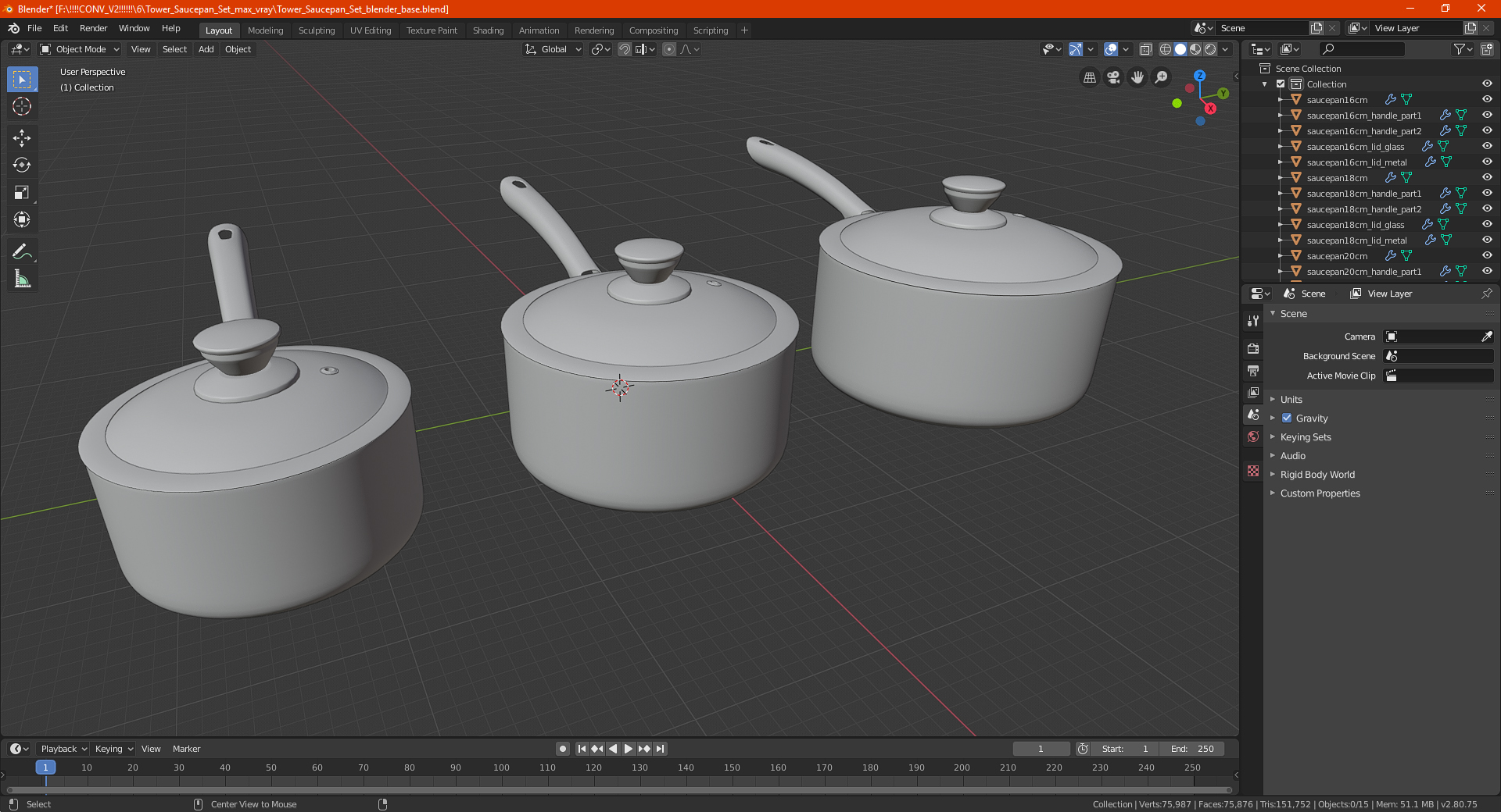 3D Tower Saucepan Set model