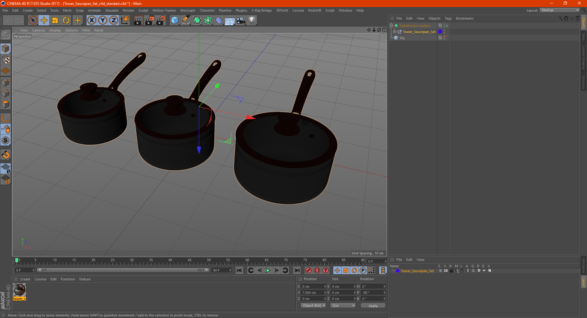 3D Tower Saucepan Set model
