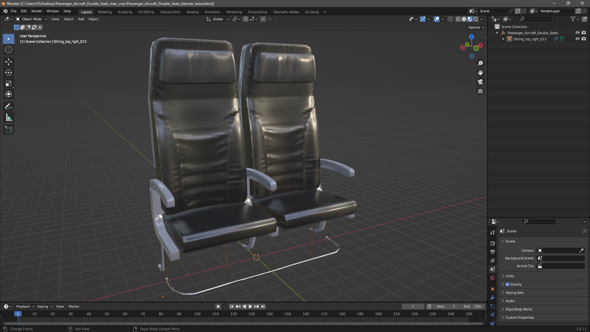3D Passenger Aircraft Double Seats
