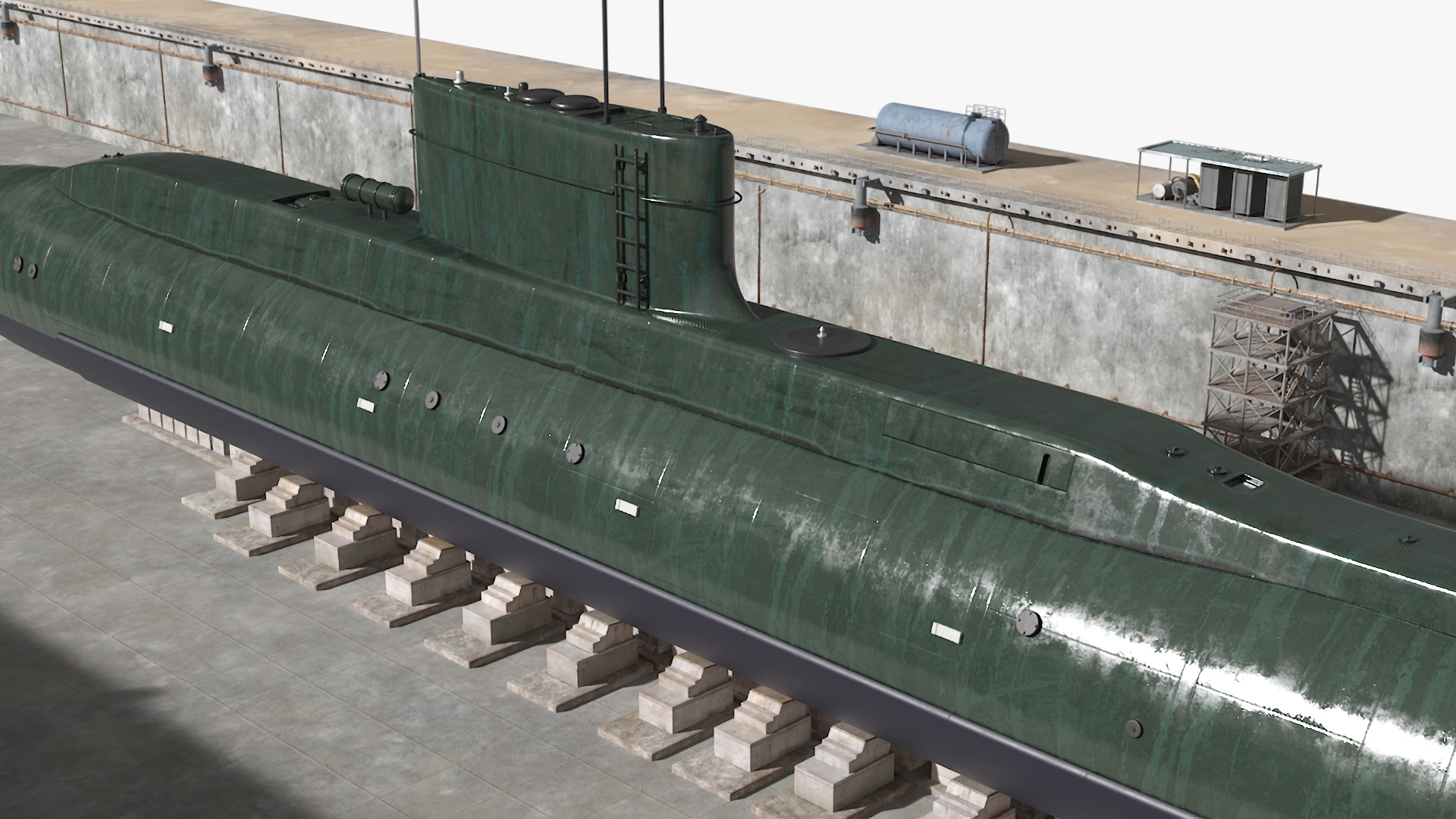 Combat Semi Heavy Submarine in Dry Dock 3D model