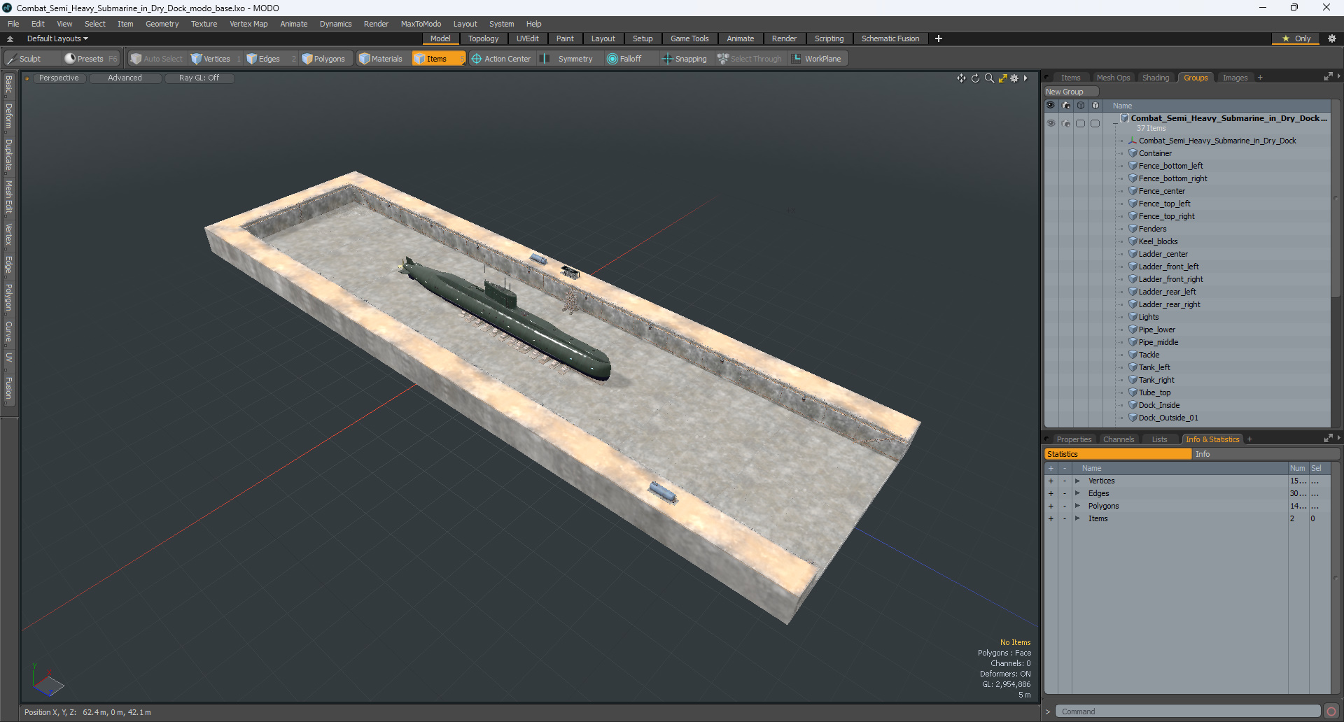 Combat Semi Heavy Submarine in Dry Dock 3D model