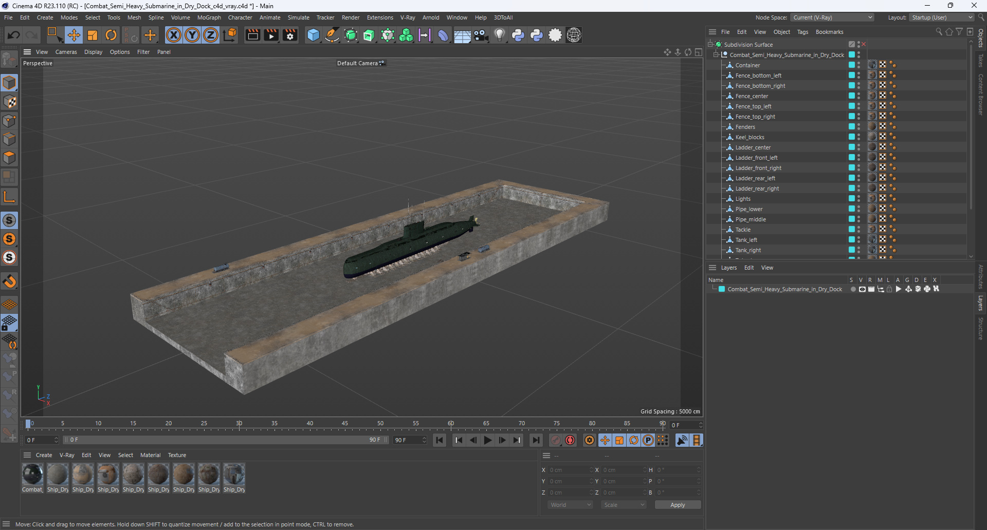 Combat Semi Heavy Submarine in Dry Dock 3D model