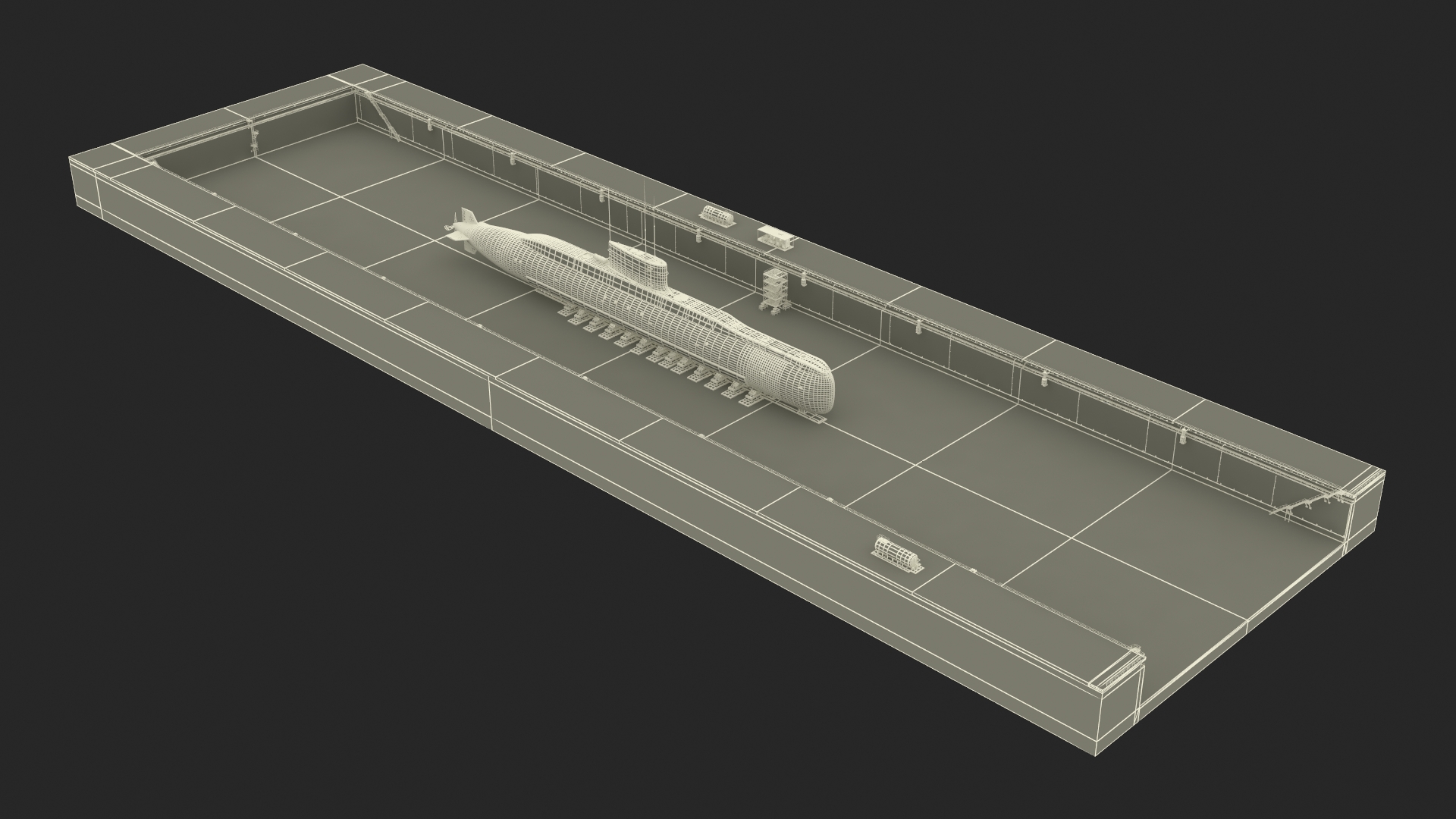 Combat Semi Heavy Submarine in Dry Dock 3D model