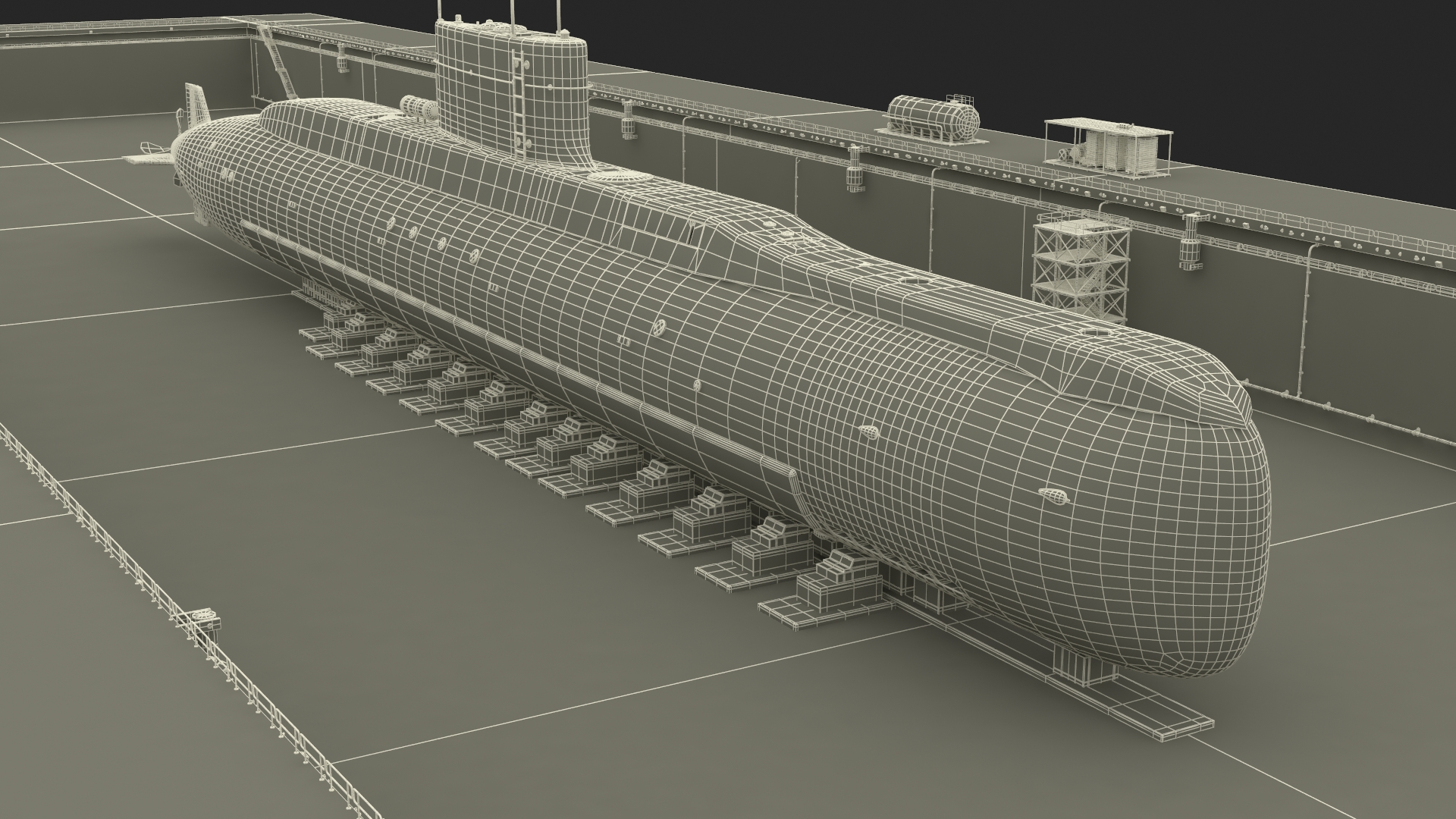 Combat Semi Heavy Submarine in Dry Dock 3D model