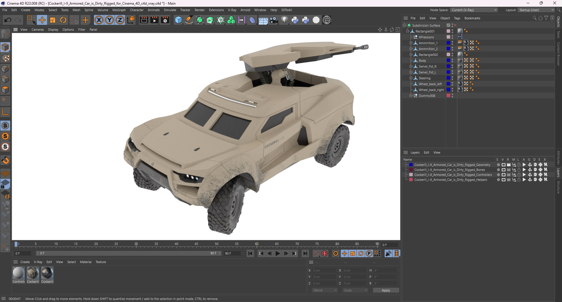 Cockerill I-X Armored Car Dirty Rigged for Cinema 4D 3D