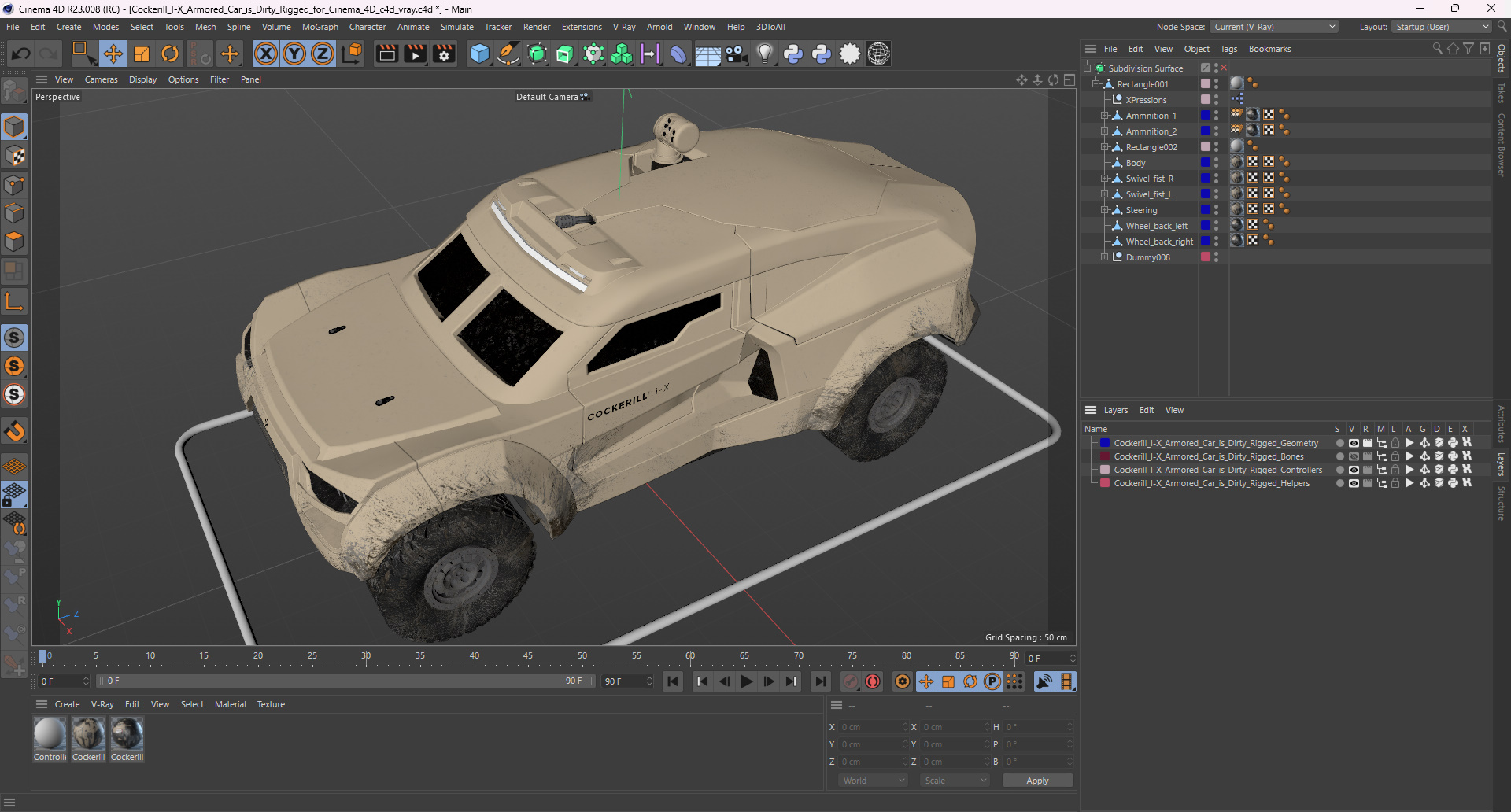 Cockerill I-X Armored Car Dirty Rigged for Cinema 4D 3D