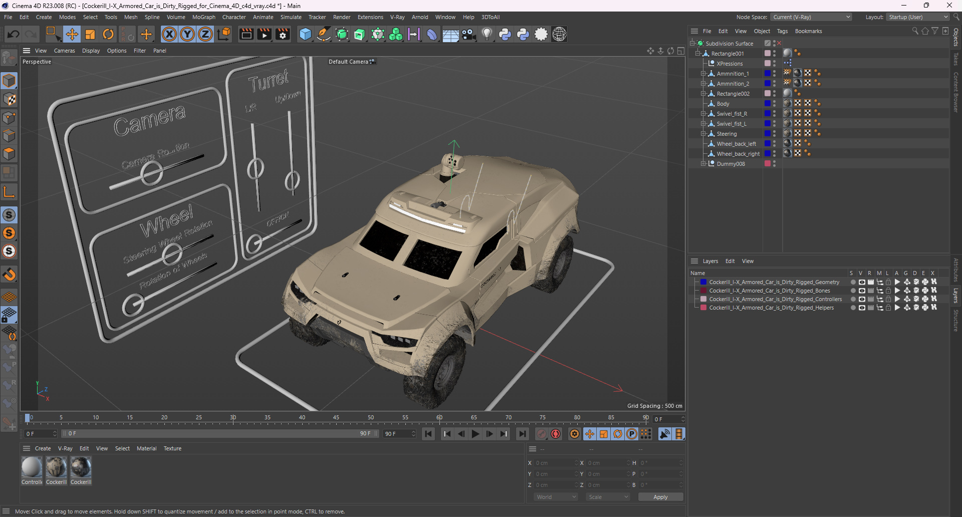 Cockerill I-X Armored Car Dirty Rigged for Cinema 4D 3D