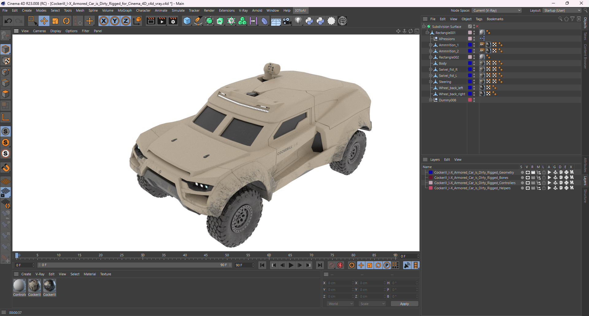 Cockerill I-X Armored Car Dirty Rigged for Cinema 4D 3D