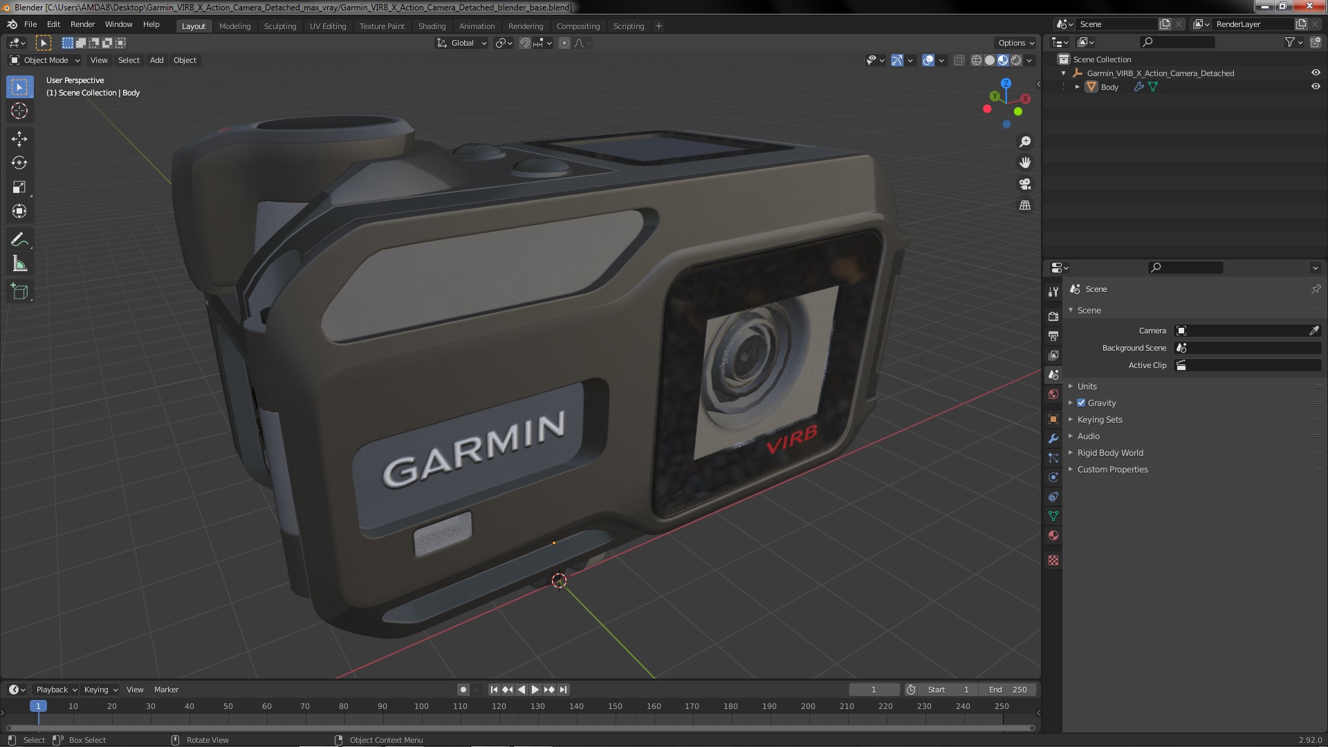 3D Garmin VIRB X Action Camera Detached