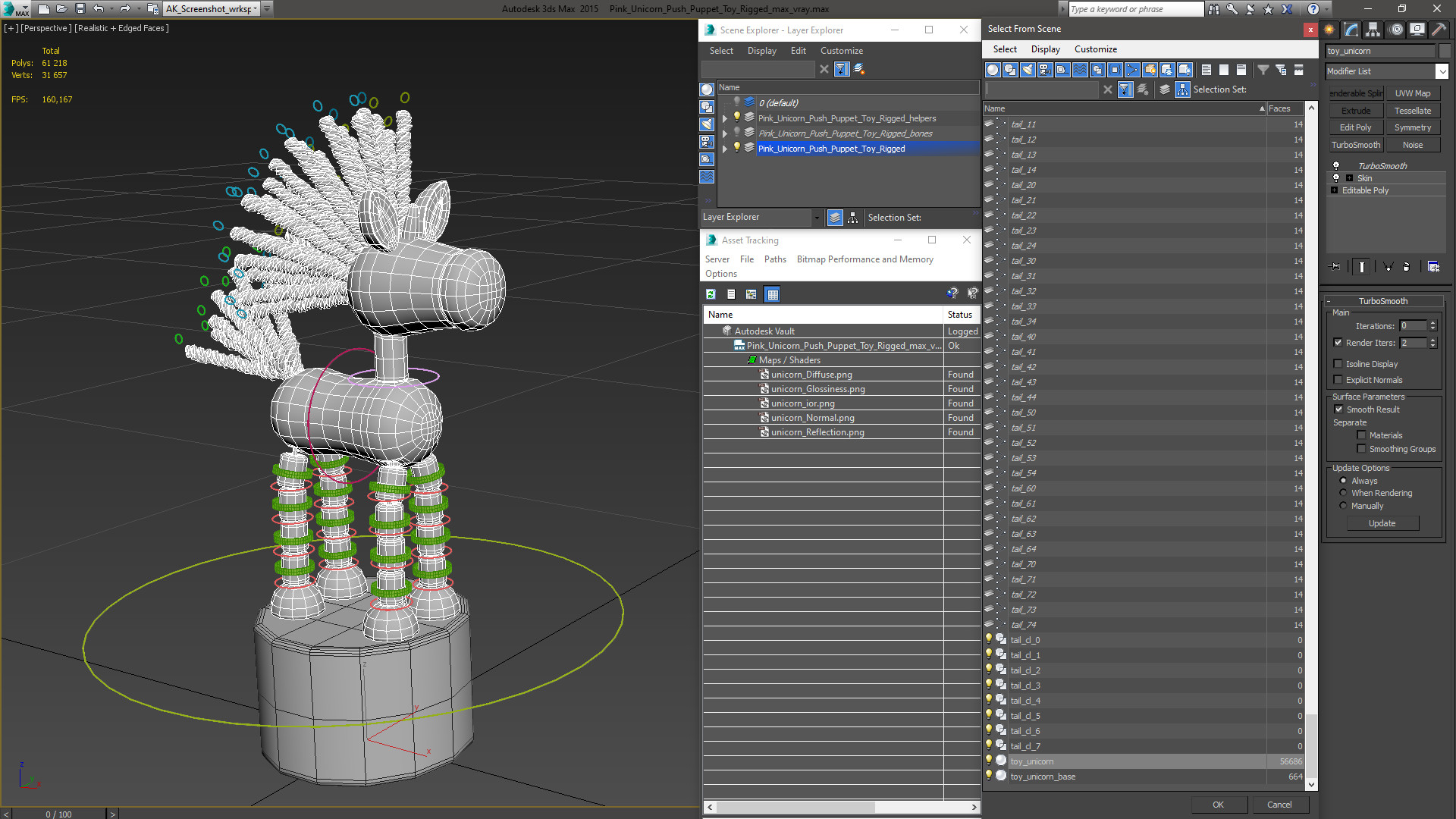 Pink Unicorn Push Puppet Toy Rigged for Maya 3D model