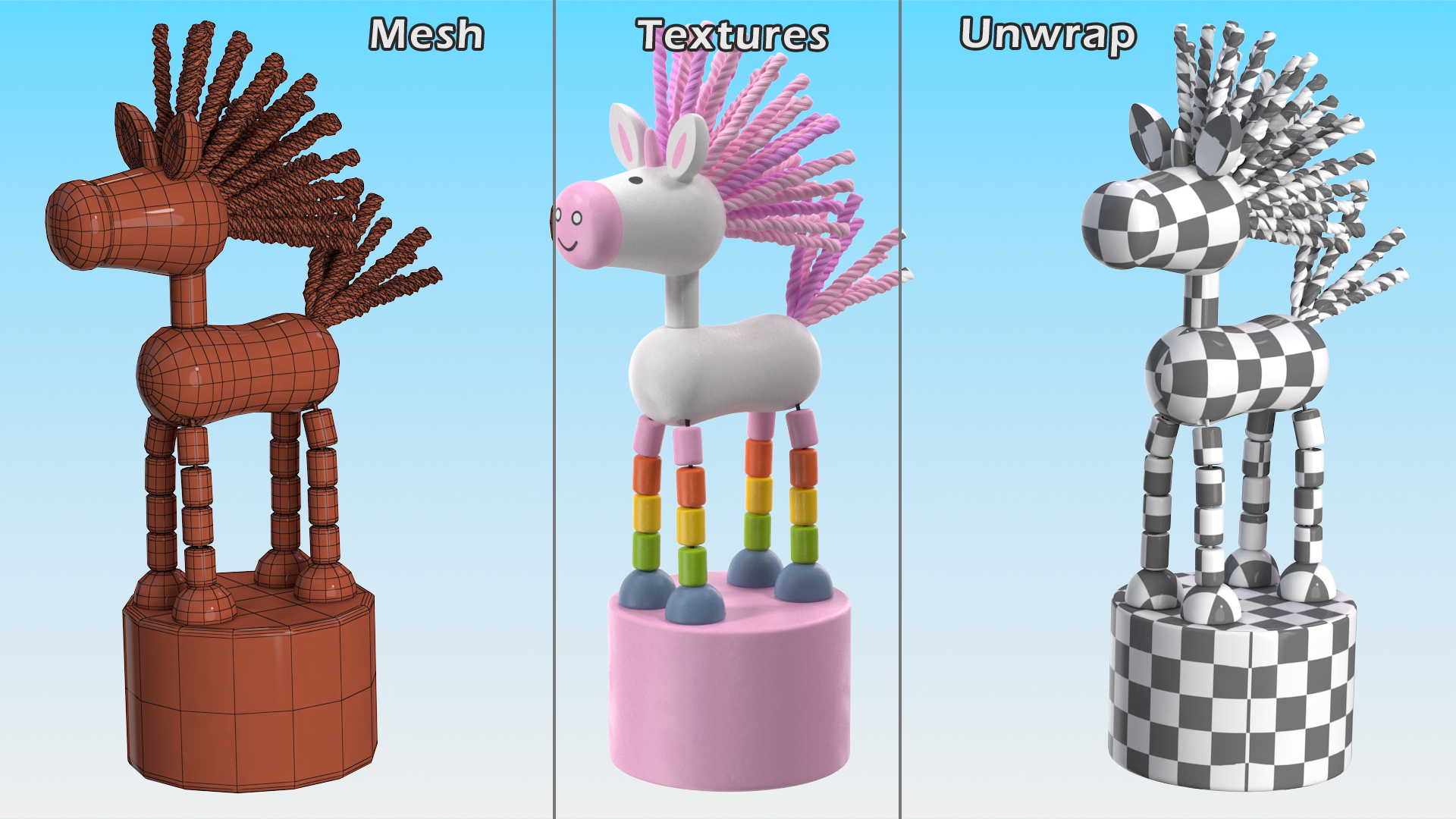 Pink Unicorn Push Puppet Toy Rigged for Maya 3D model