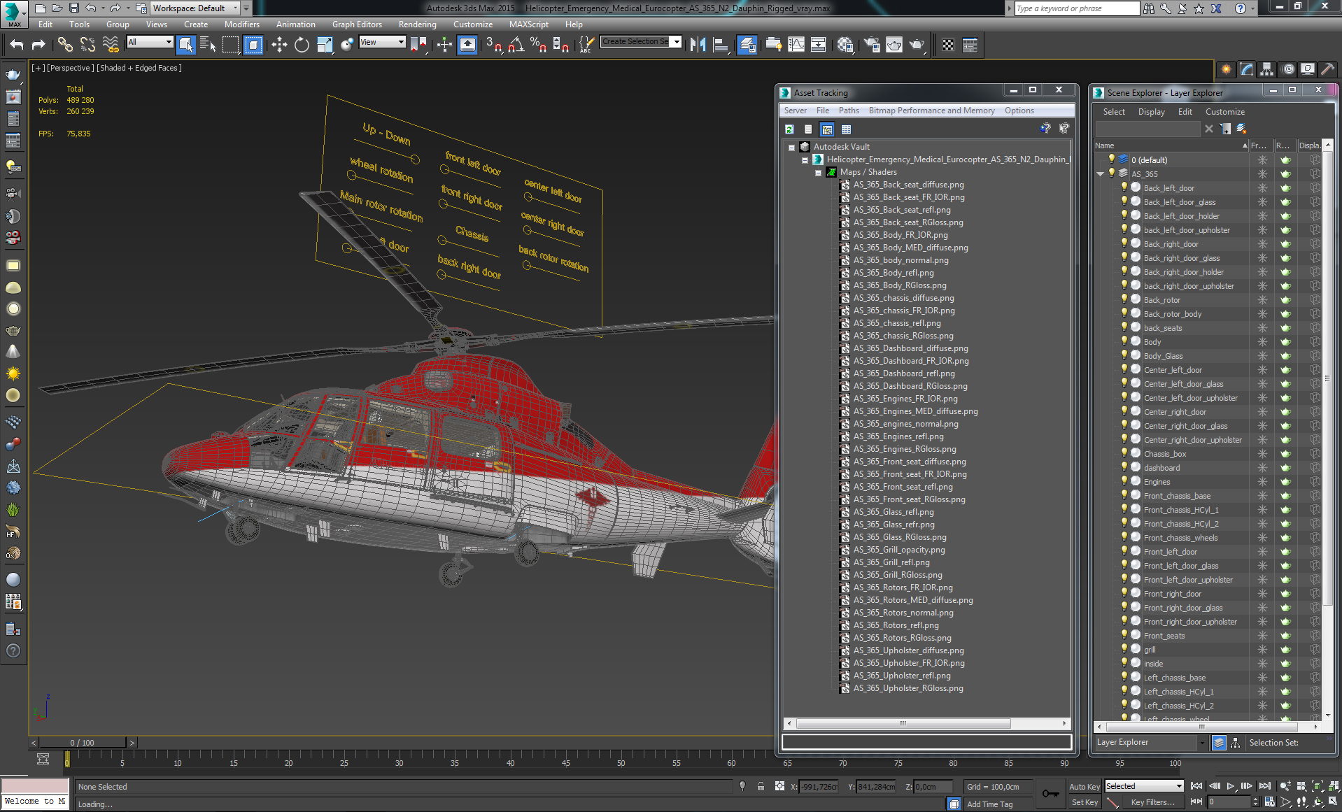 Helicopter Emergency Medical Eurocopter AS 365 N2 Dauphin Rigged 3D model