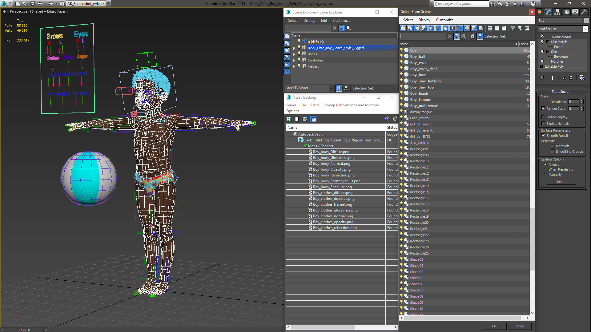 3D Black Child Boy Beach Style Rigged for Cinema 4D model