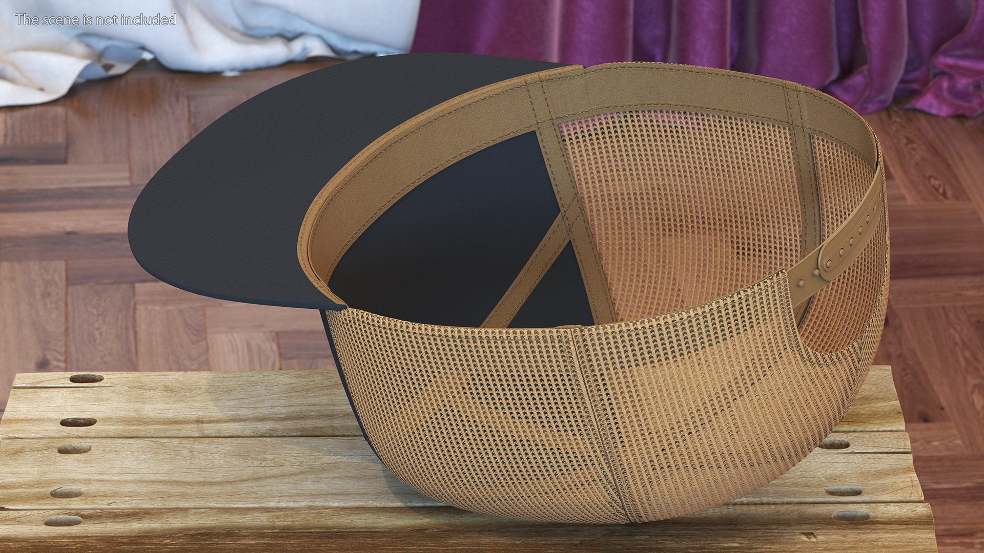 Flat Brim Trucker Hat Brown 3D