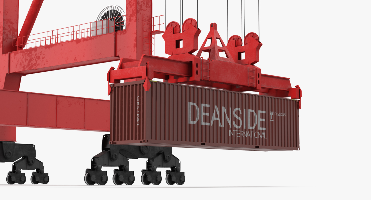 Port Container Crane Red with Container 3D model