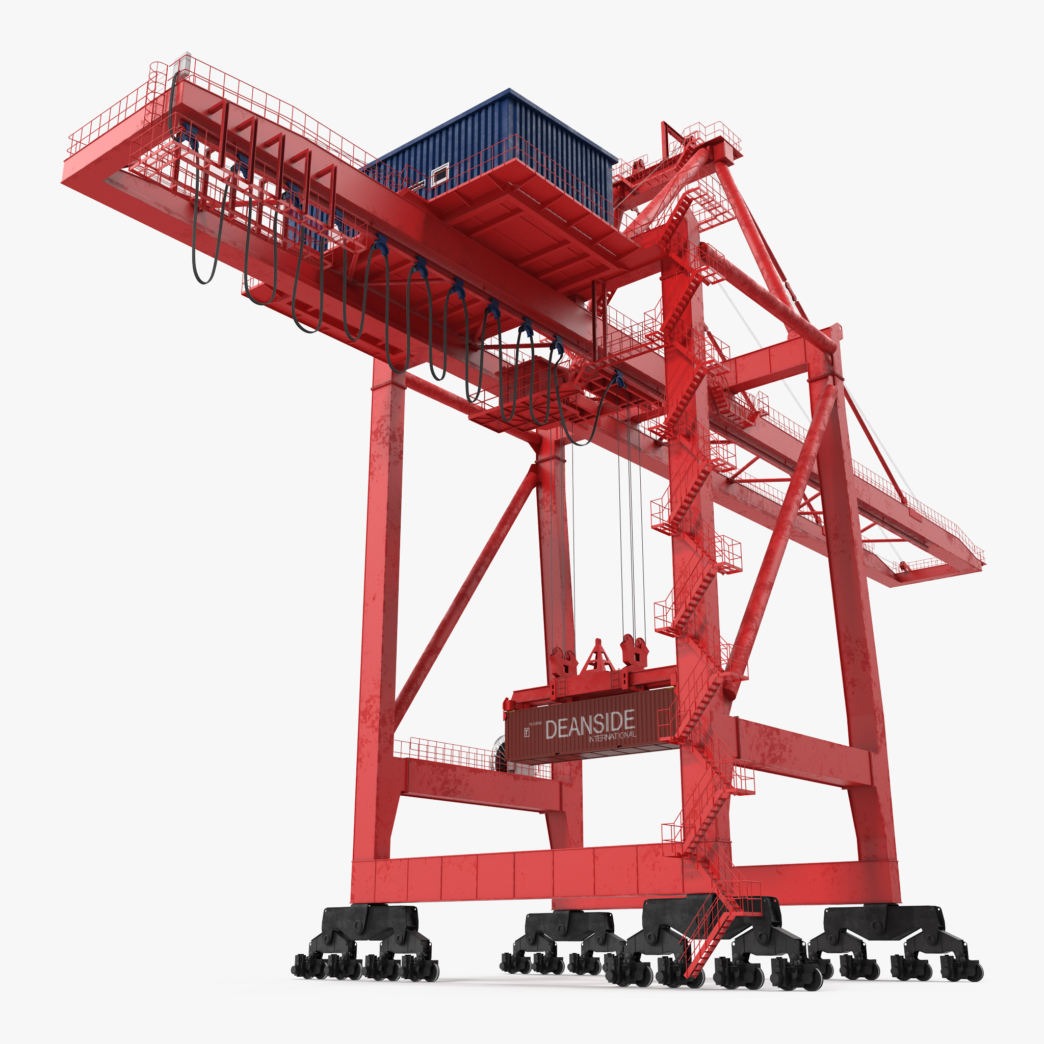 Port Container Crane Red with Container, view 3