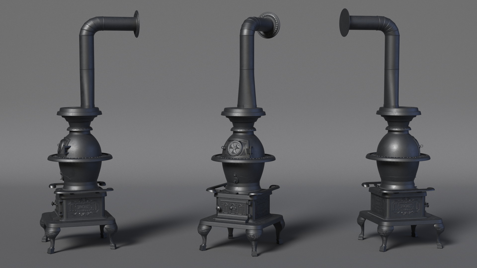 3D Iron Potbelly Stove New model