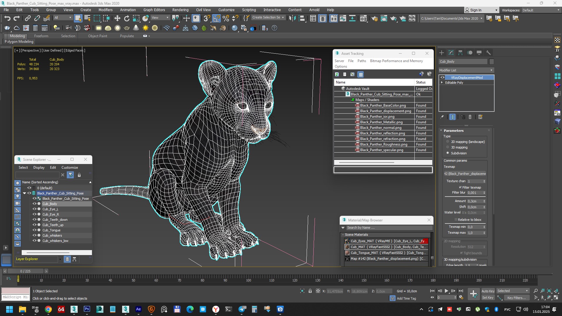 3D model Black Panther Cub Sitting Pose