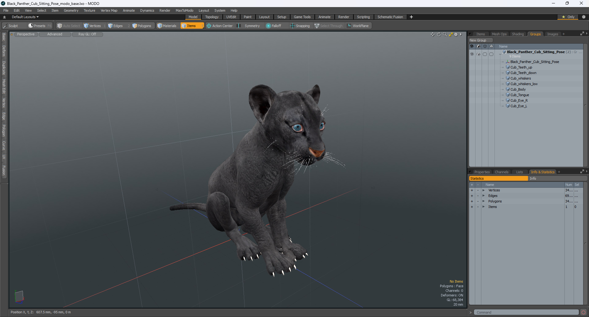 3D model Black Panther Cub Sitting Pose