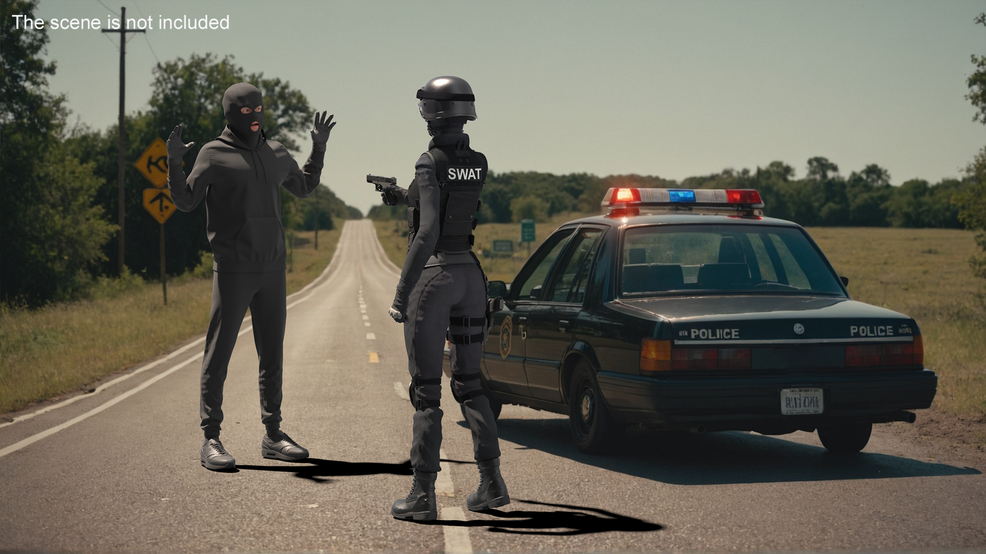 Robber Surrendering to Police Officer 3D