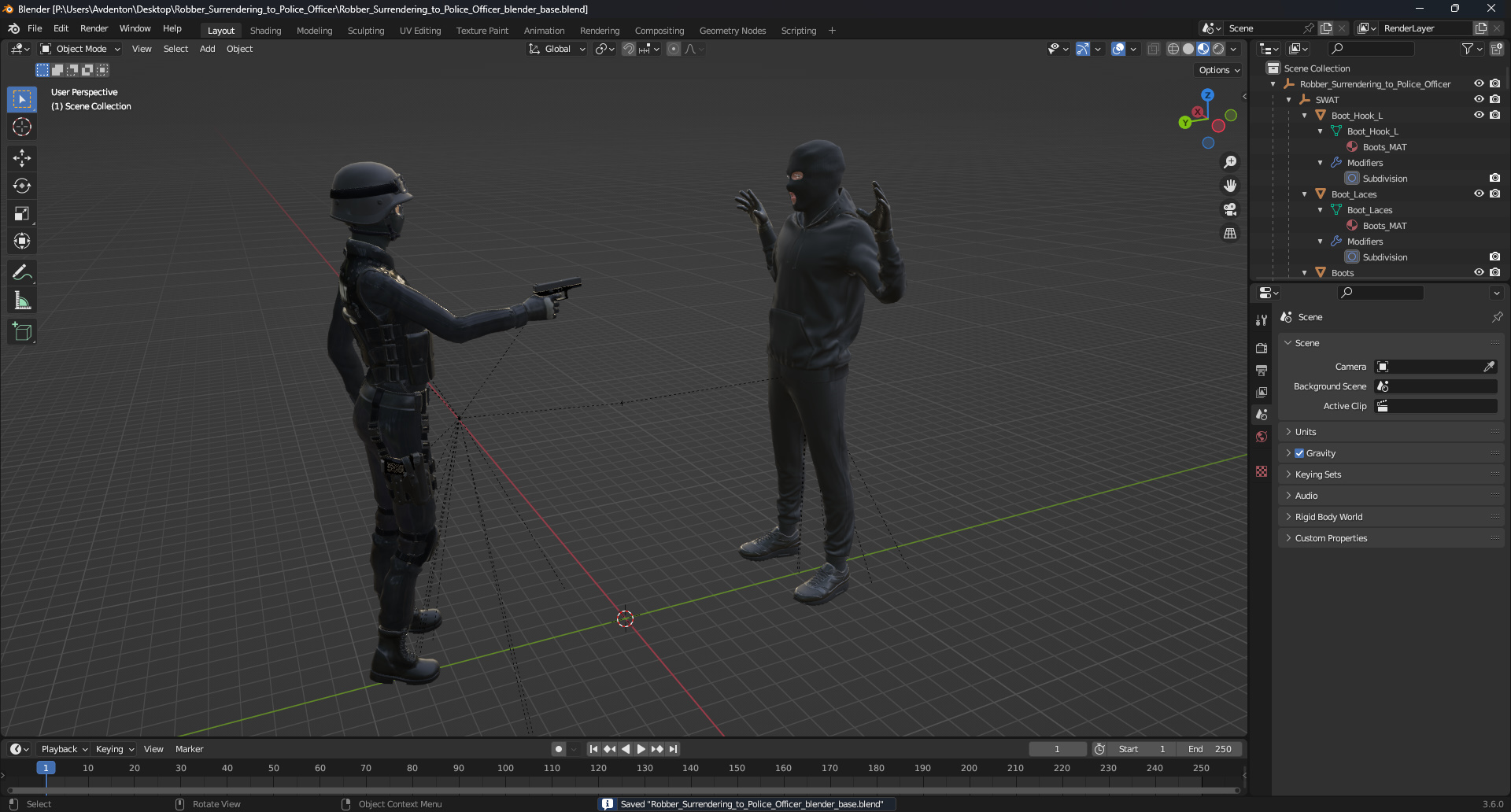 Robber Surrendering to Police Officer 3D