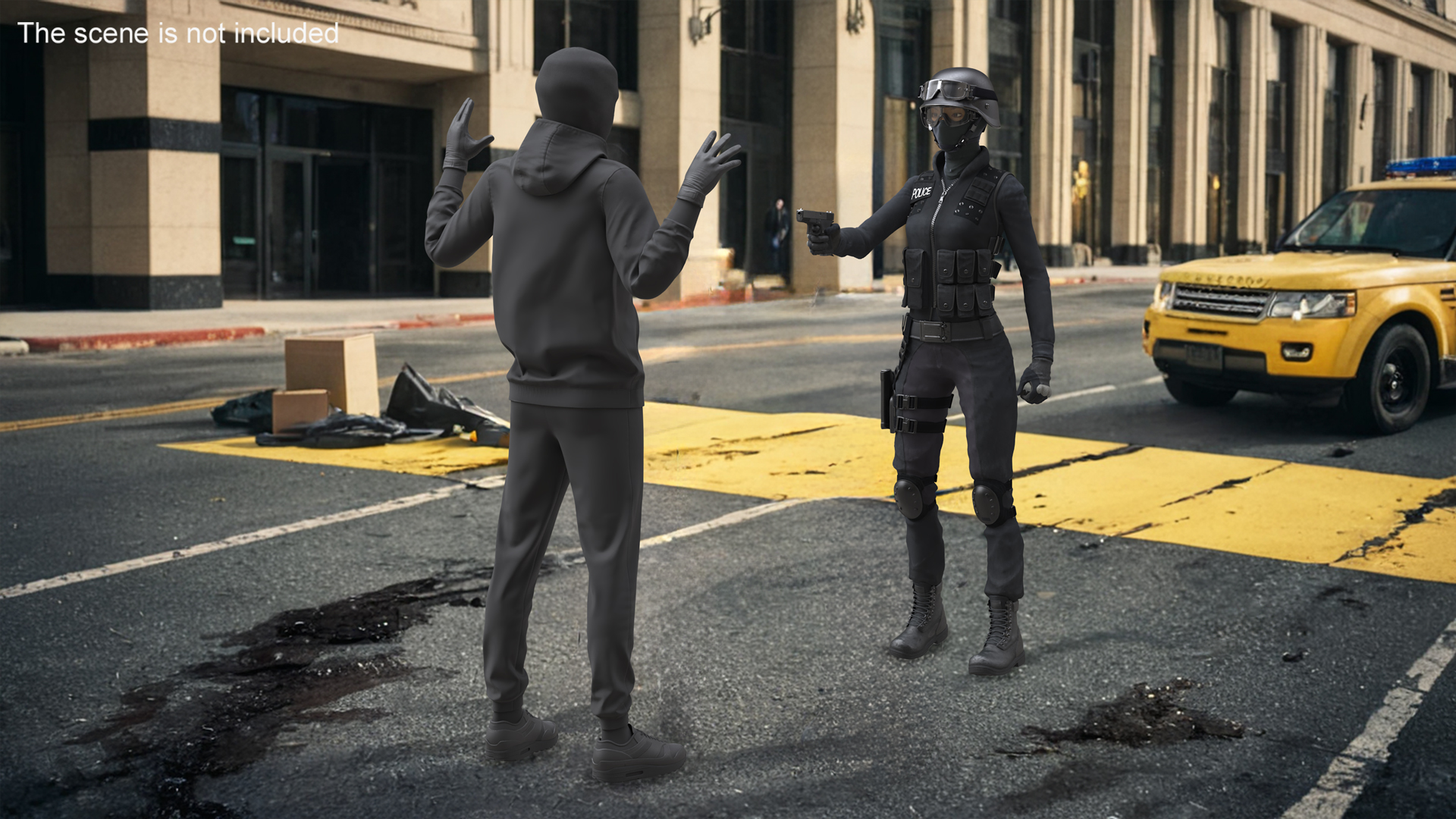 Robber Surrendering to Police Officer 3D