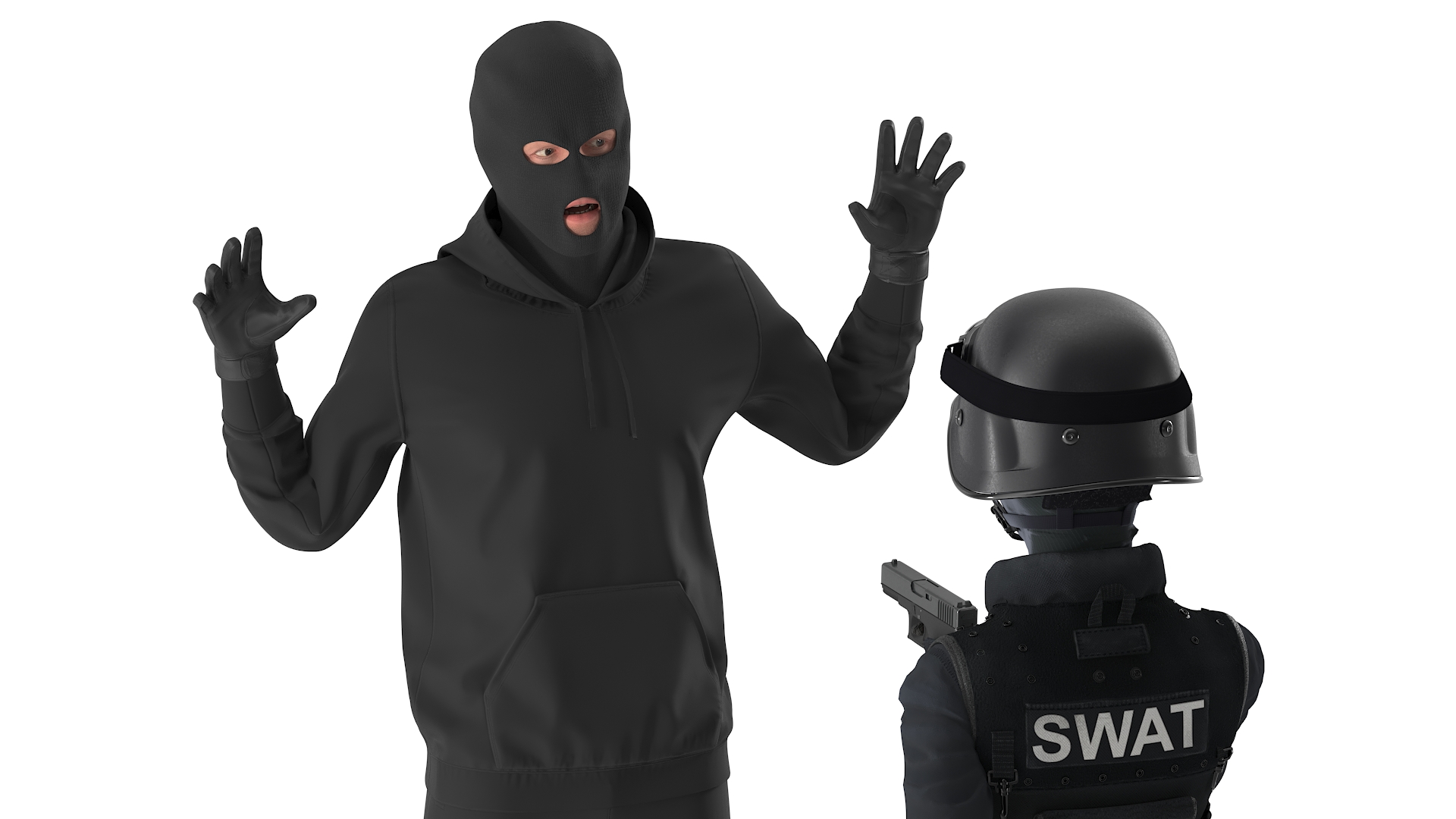 Robber Surrendering to Police Officer 3D