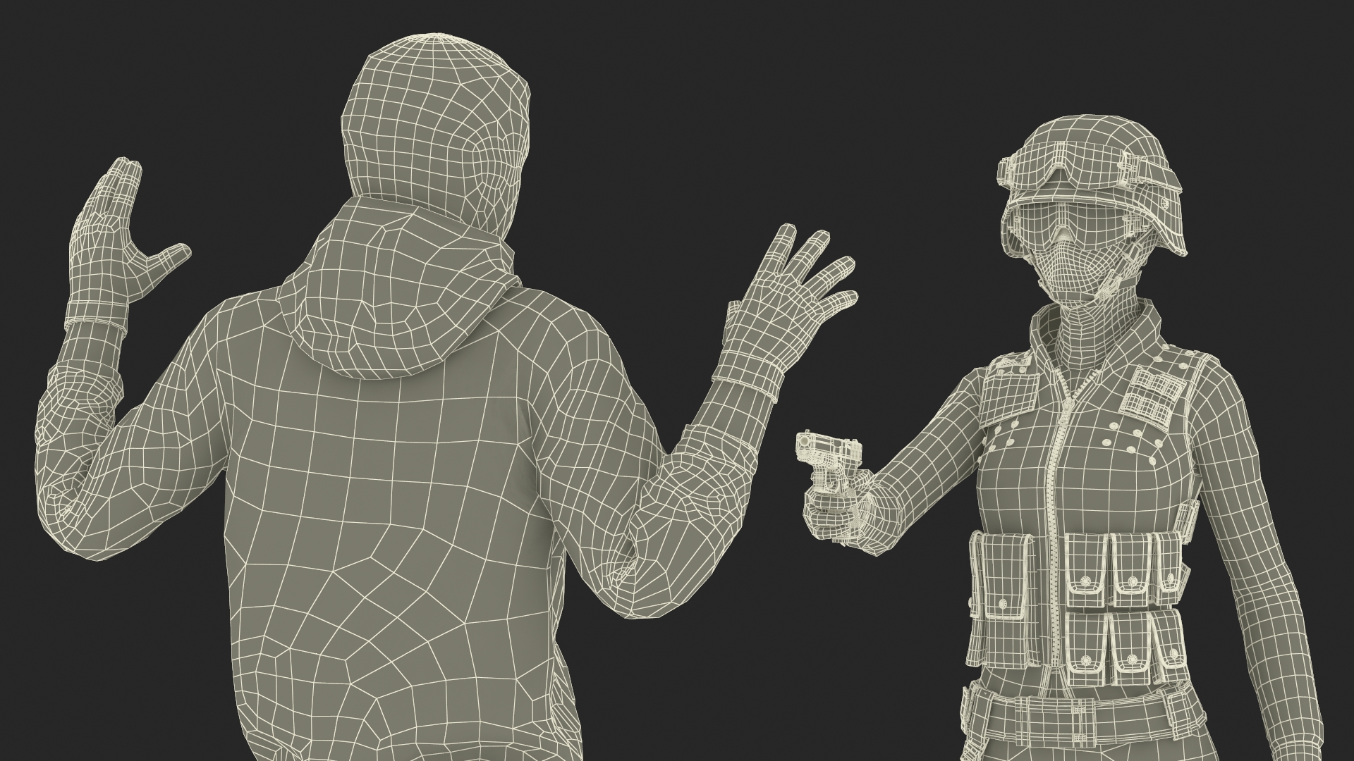 Robber Surrendering to Police Officer 3D