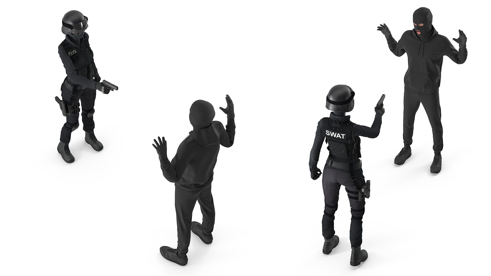 Robber Surrendering to Police Officer 3D