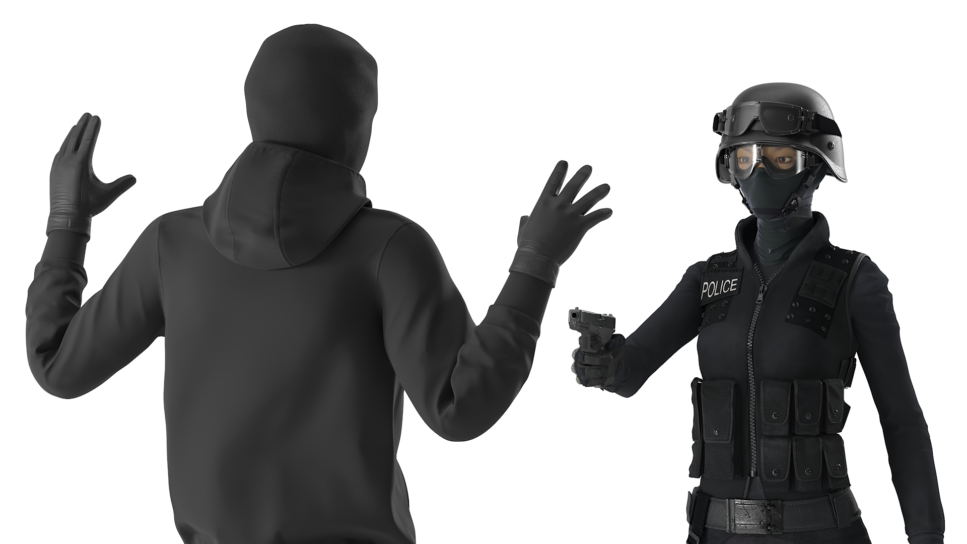Robber Surrendering to Police Officer 3D