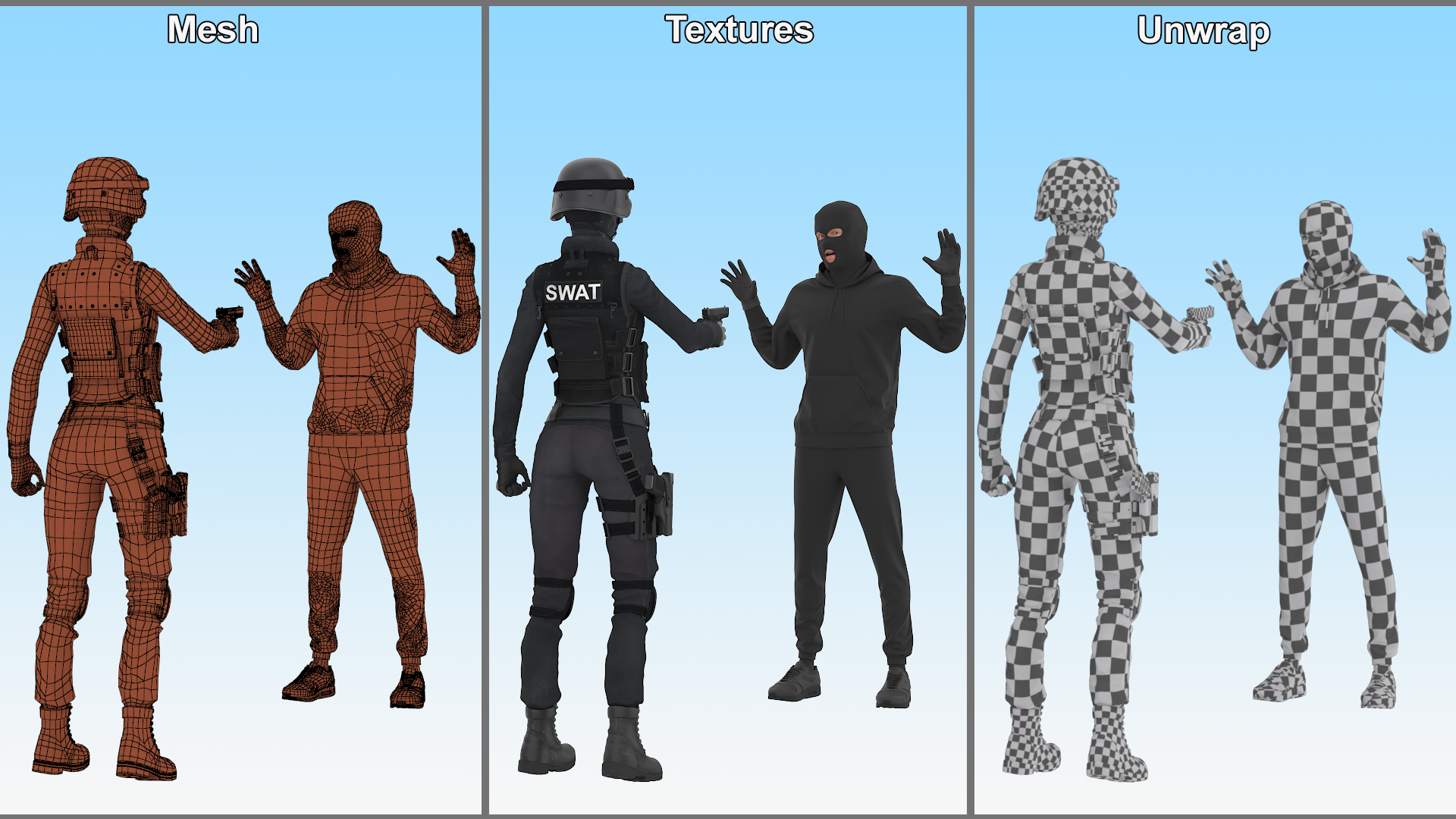 Robber Surrendering to Police Officer 3D