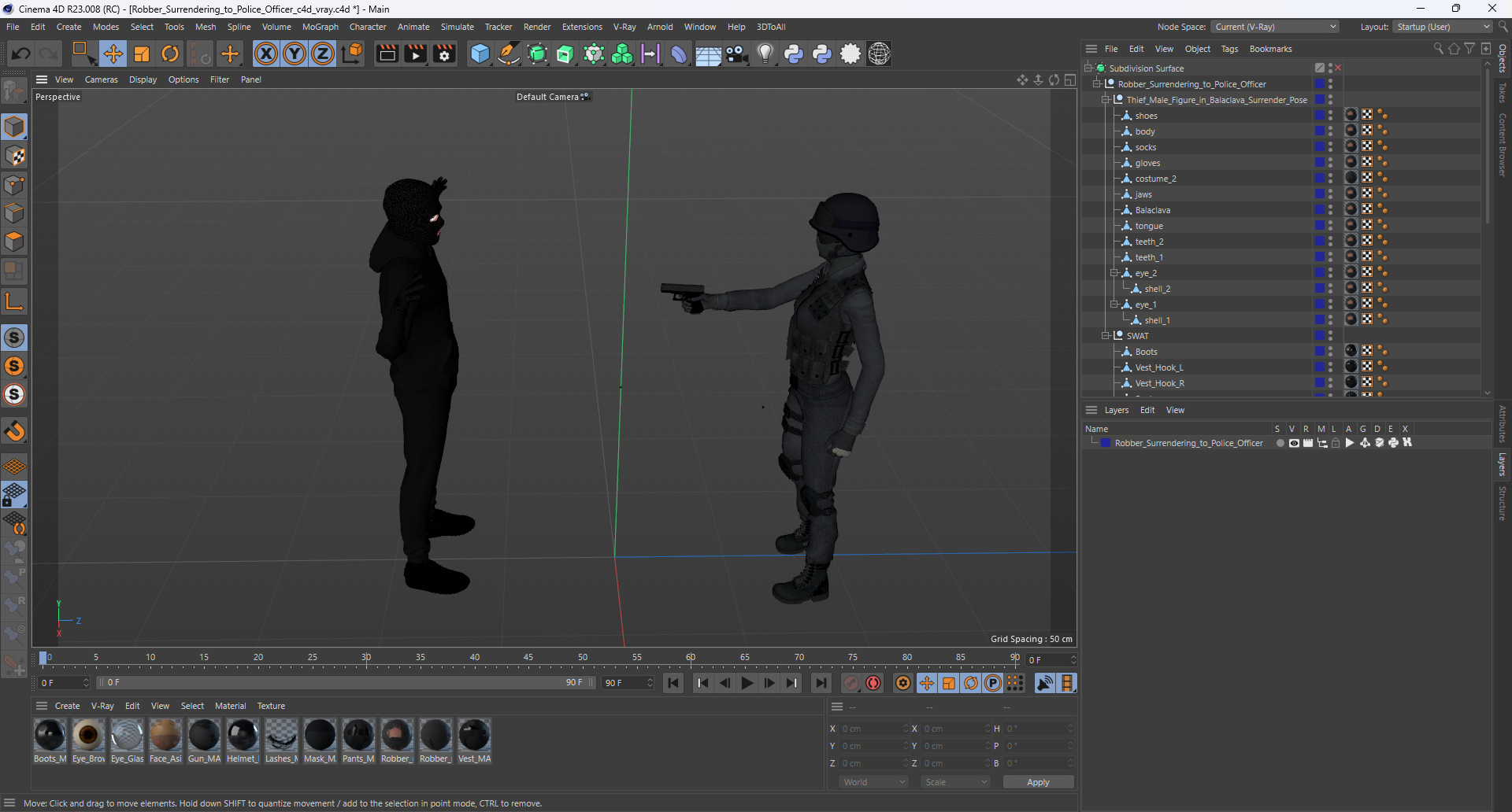 Robber Surrendering to Police Officer 3D