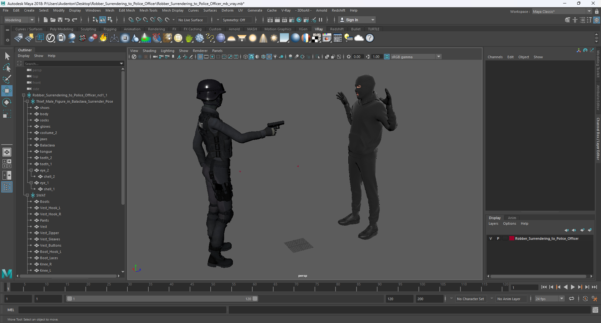 Robber Surrendering to Police Officer 3D