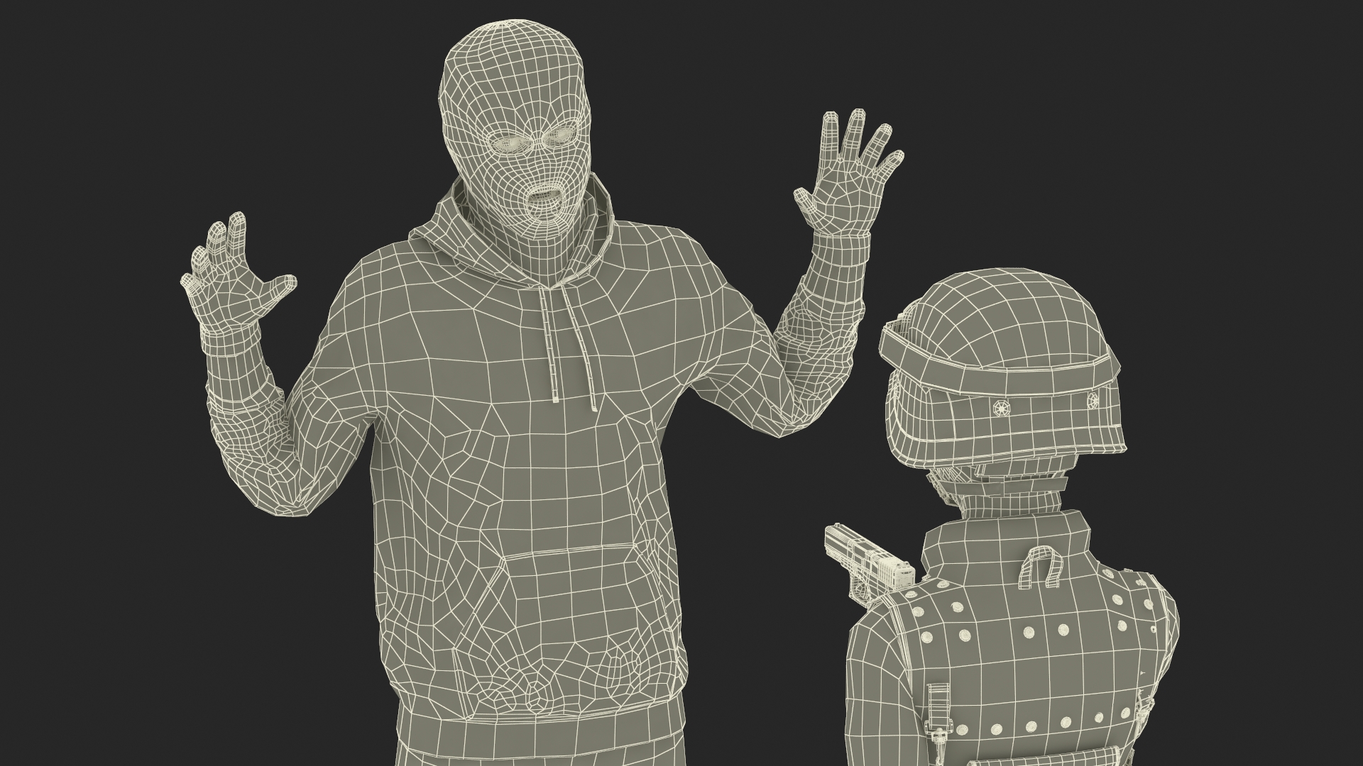 Robber Surrendering to Police Officer 3D