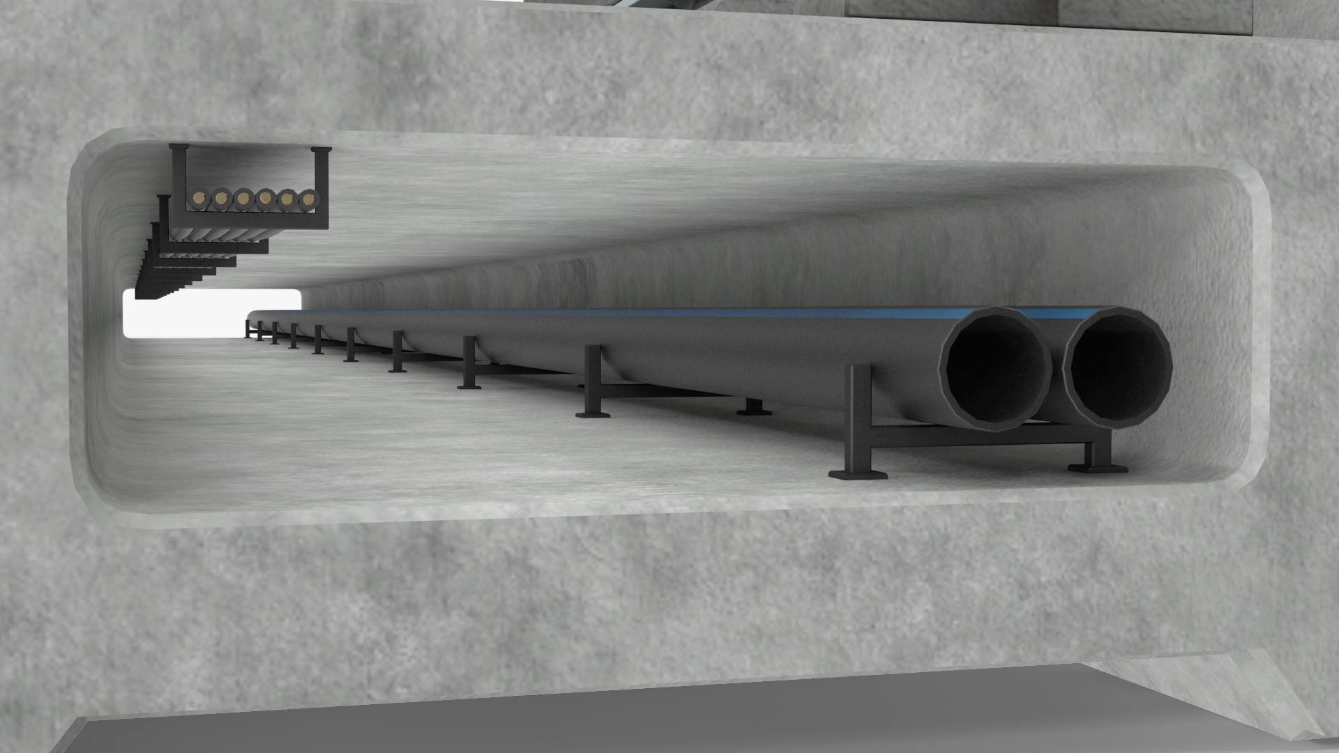 Subway Tunnel Section with Train 3D
