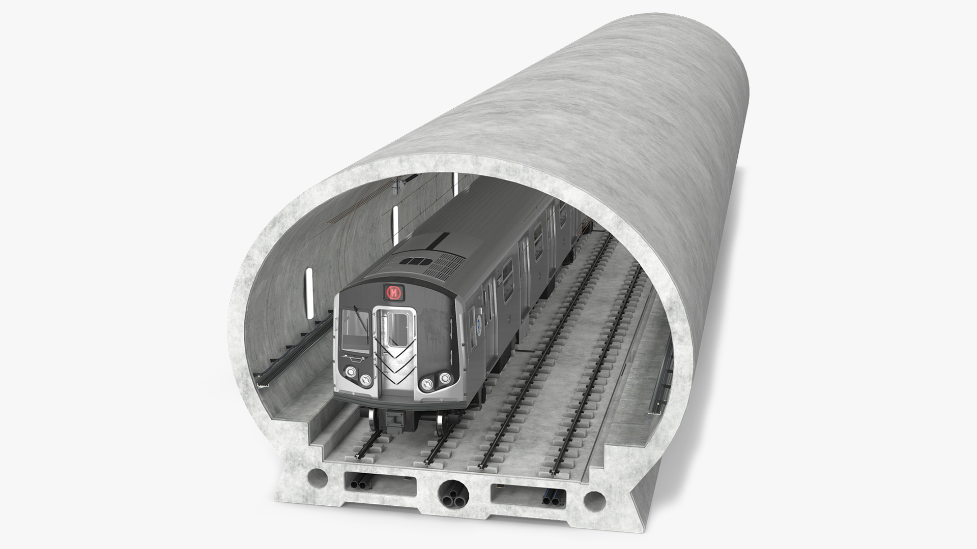 Subway Tunnel Section with Train 3D