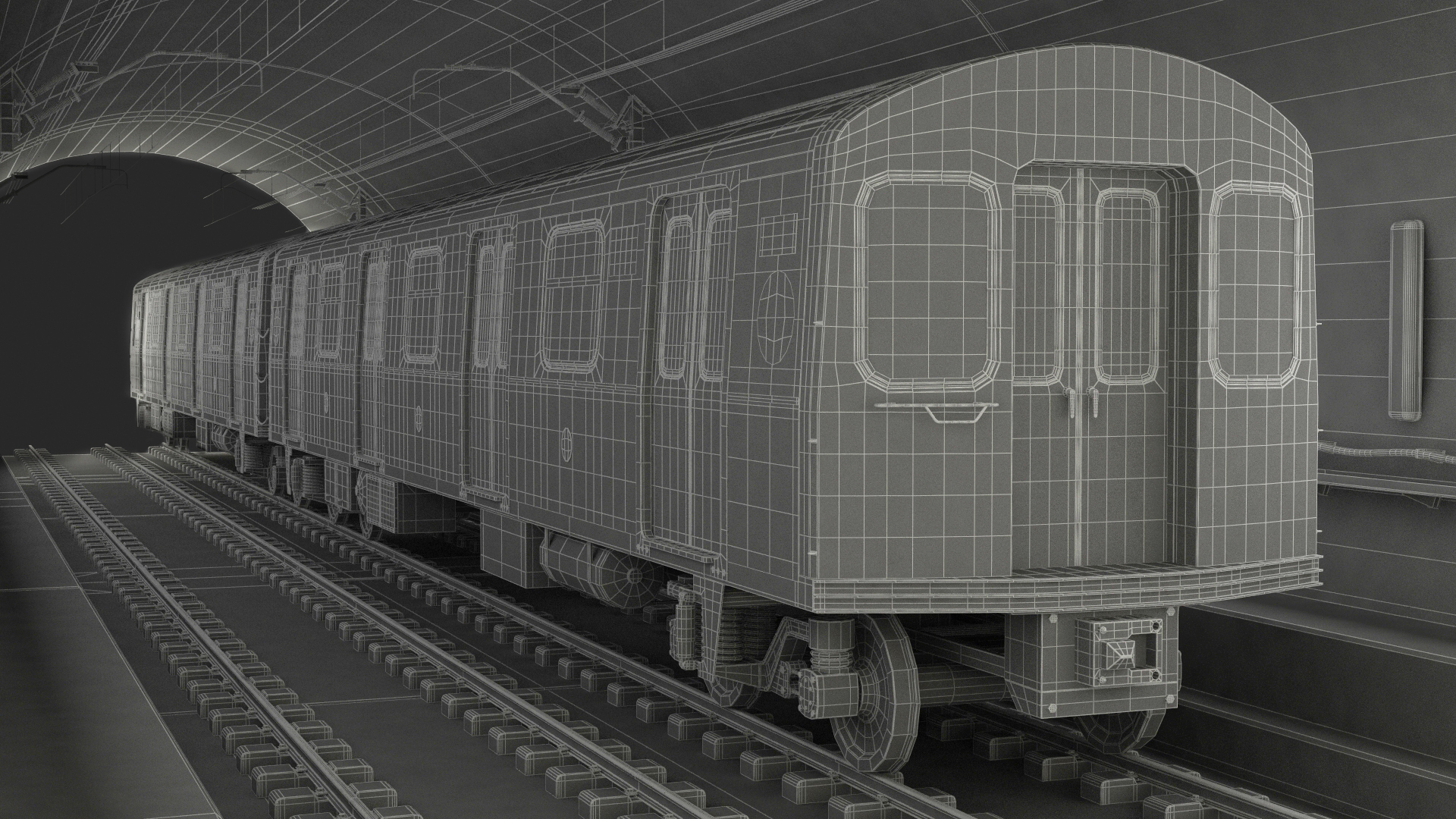 Subway Tunnel Section with Train 3D