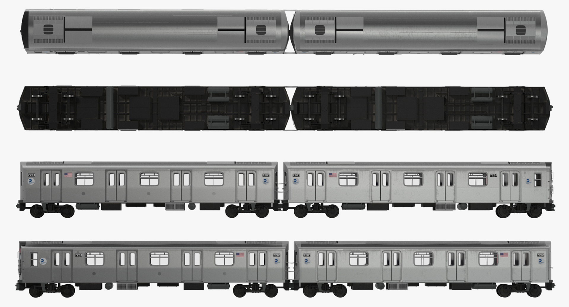 Subway Tunnel Section with Train 3D