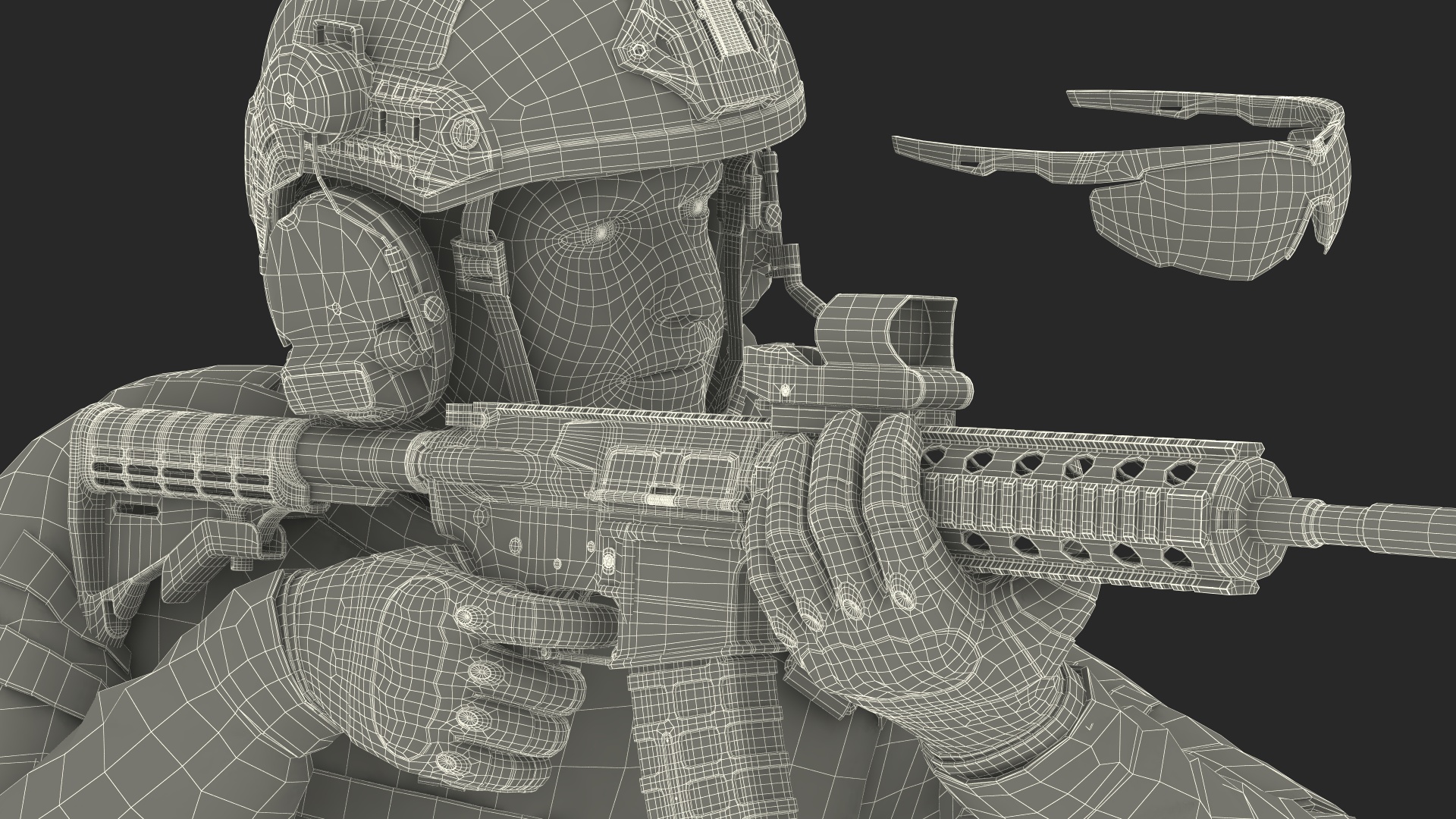3D Army Soldier in Green Camo with Rifle Aiming Fur model
